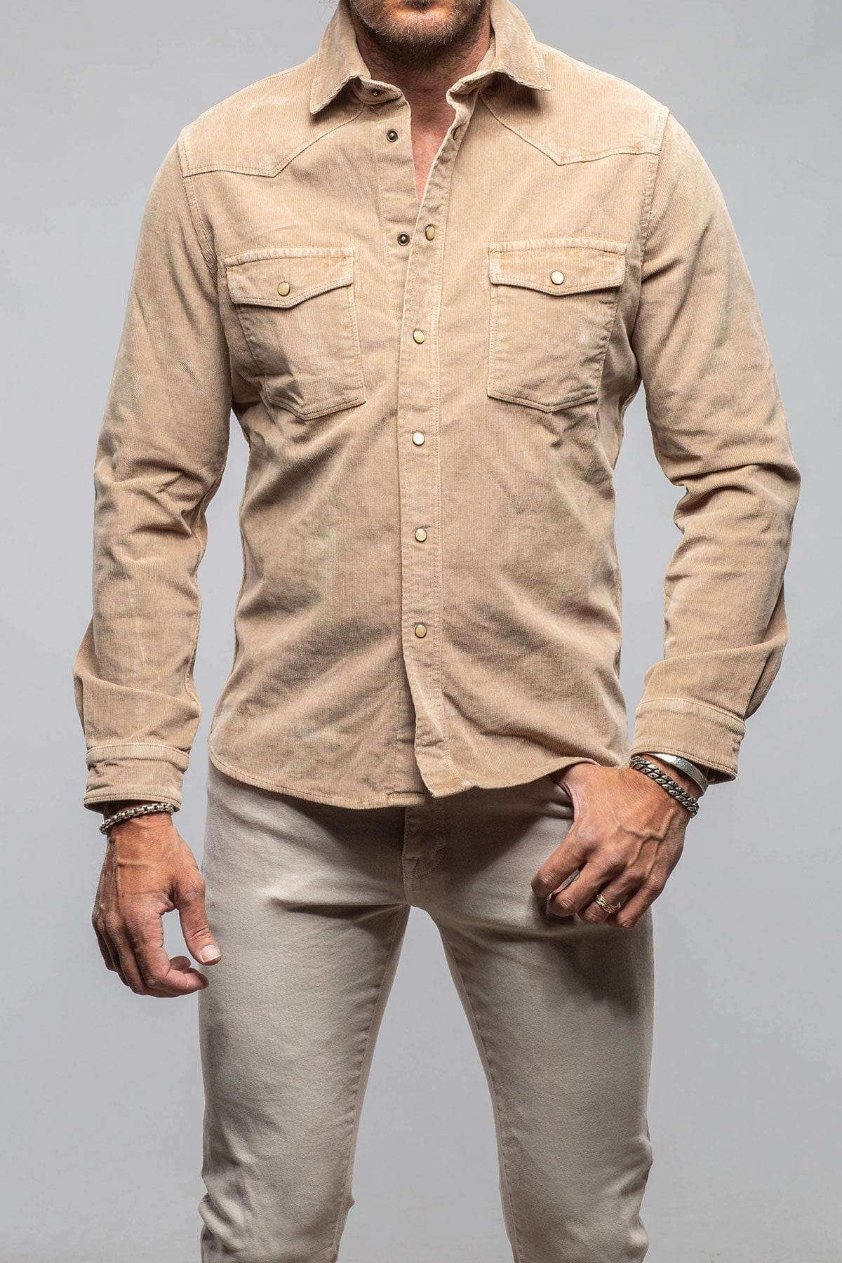 Prime Western Corduroy Snap Shirt In Beige