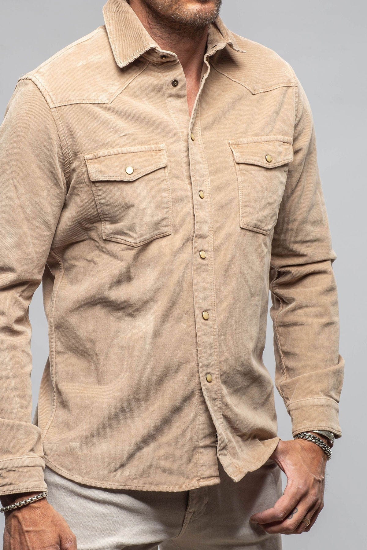 Prime Western Corduroy Snap Shirt In Beige - Image 3