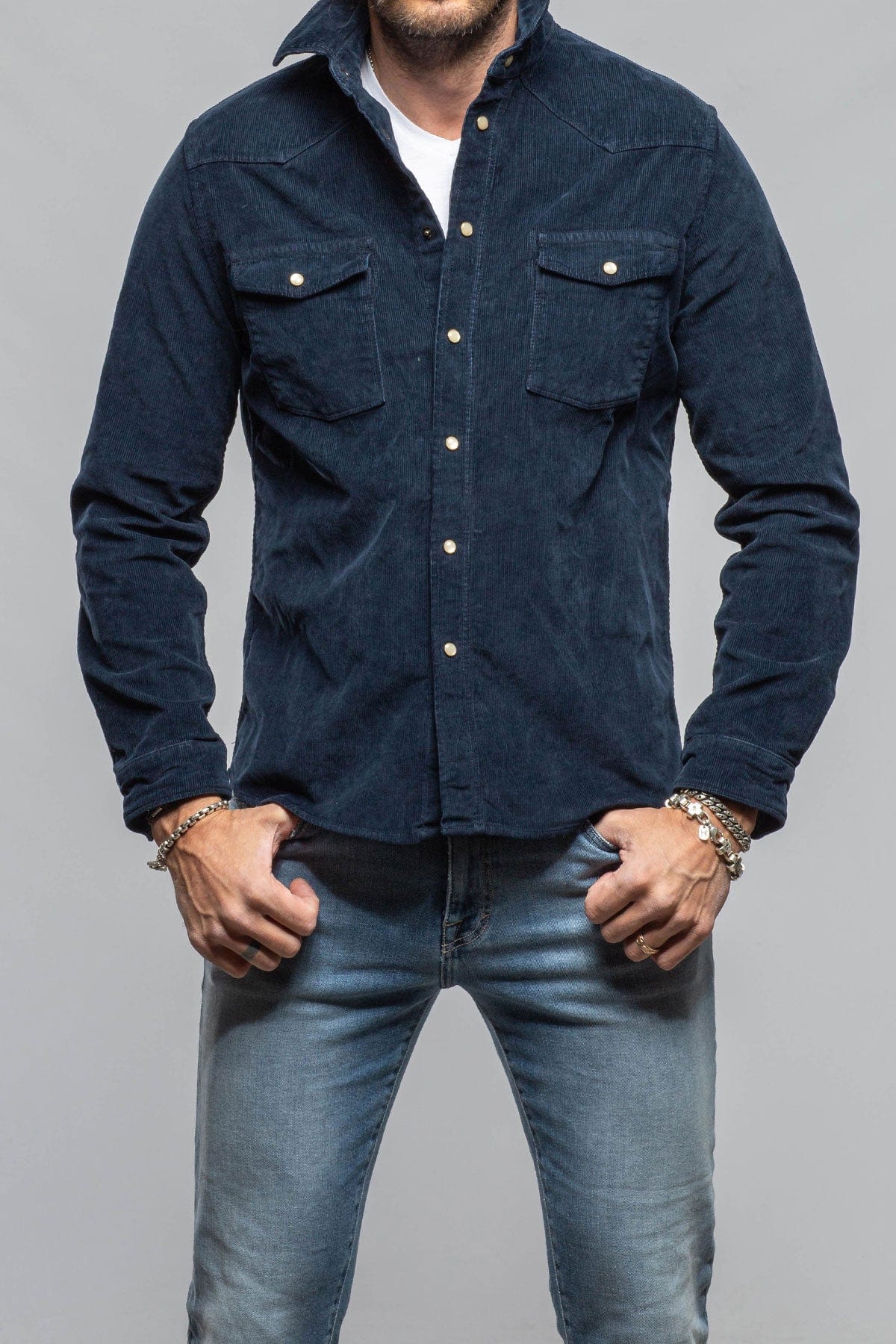 Prime Western Corduroy Snap Shirt In Navy - Image 2