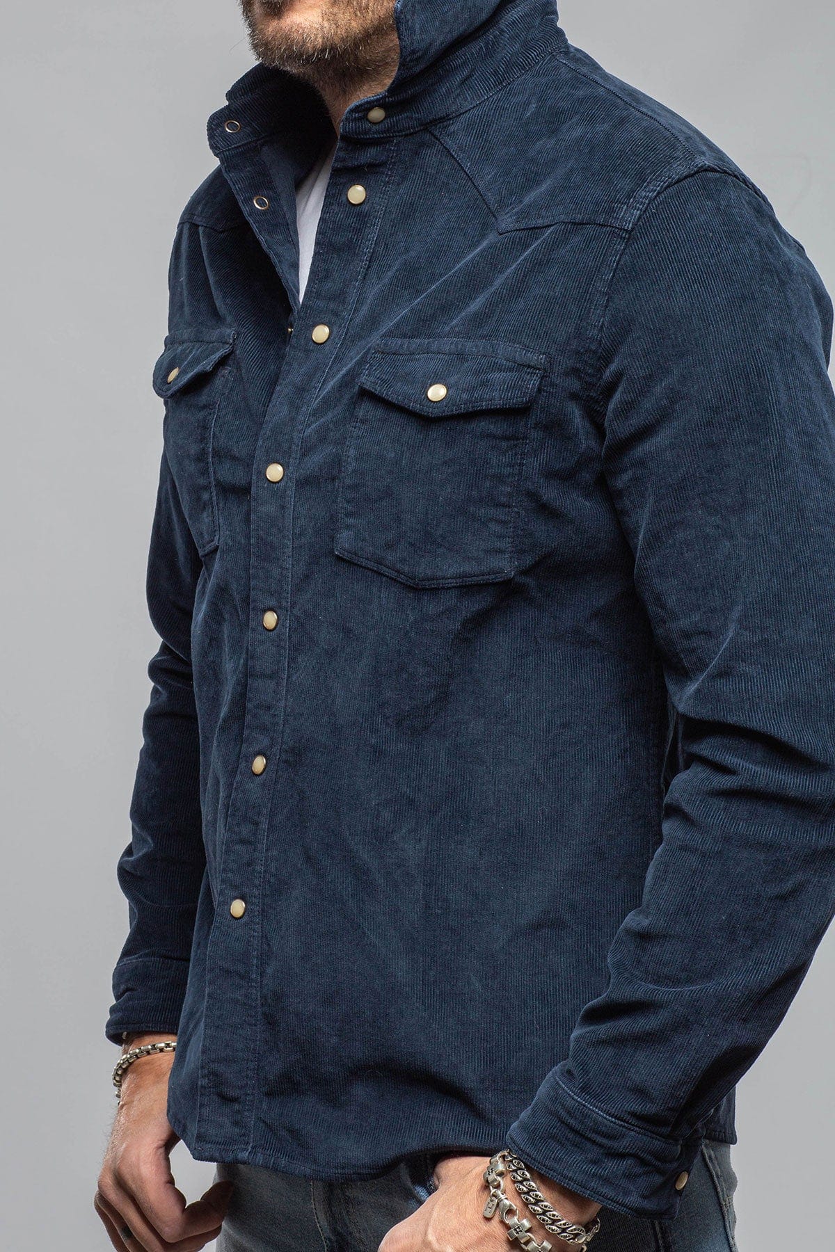 Prime Western Corduroy Snap Shirt In Navy - Image 3