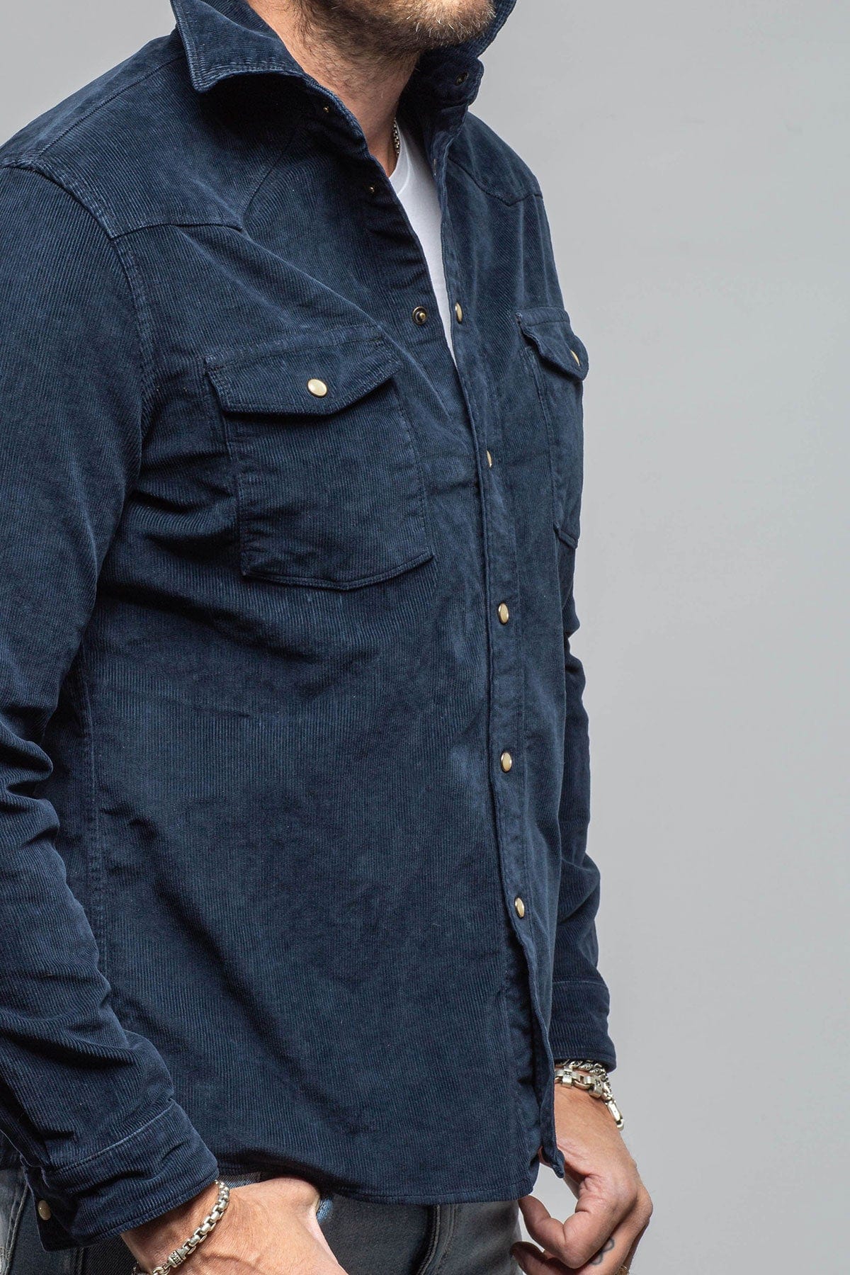 Prime Western Corduroy Snap Shirt In Navy - Image 4