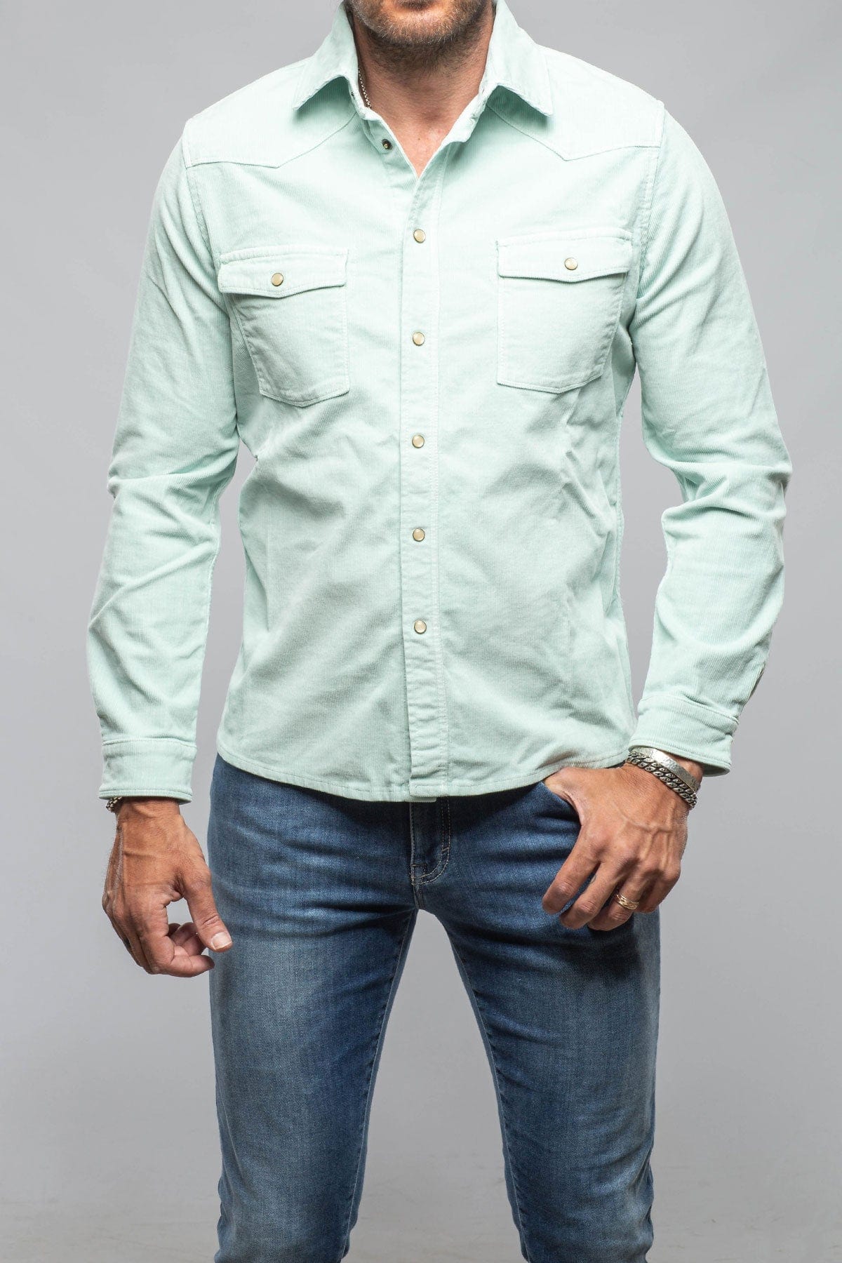 Prime Western Corduroy Snap Shirt In Spearmint