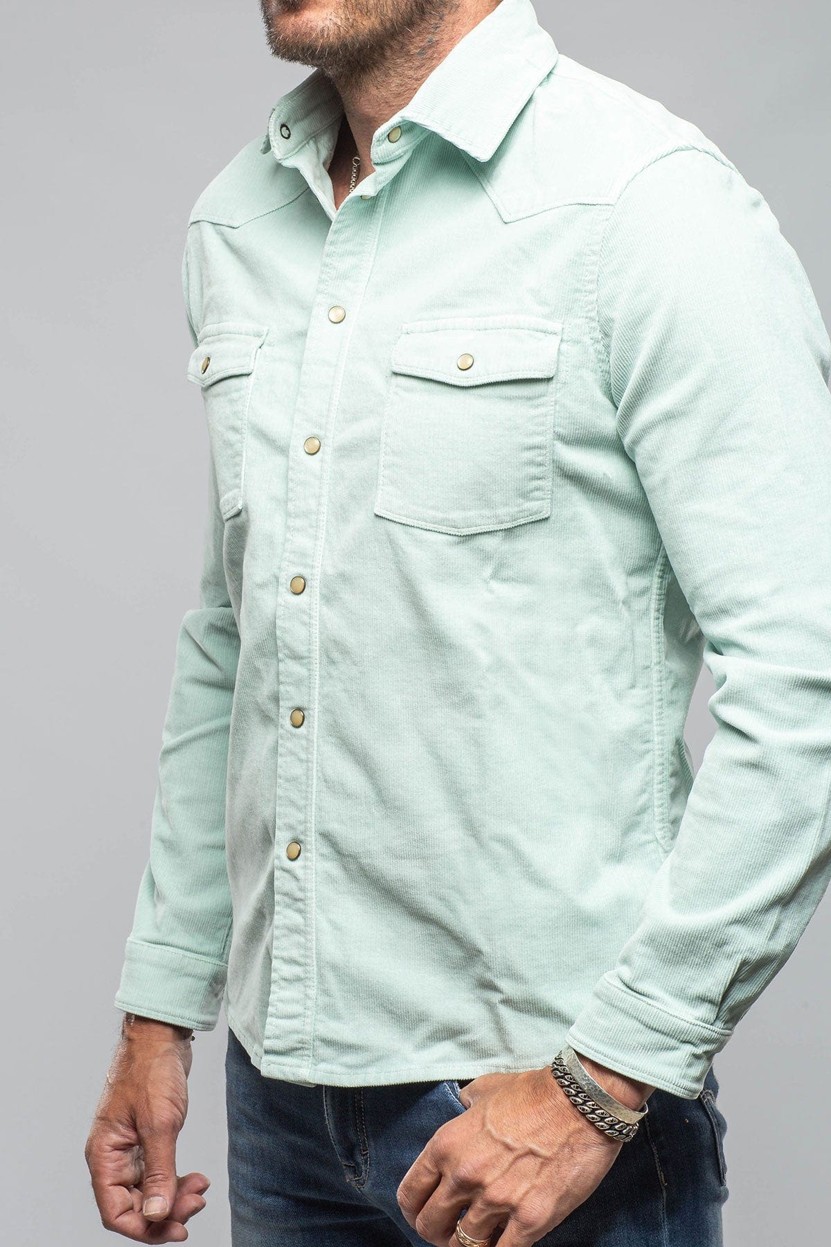 Prime Western Corduroy Snap Shirt In Spearmint - Image 2