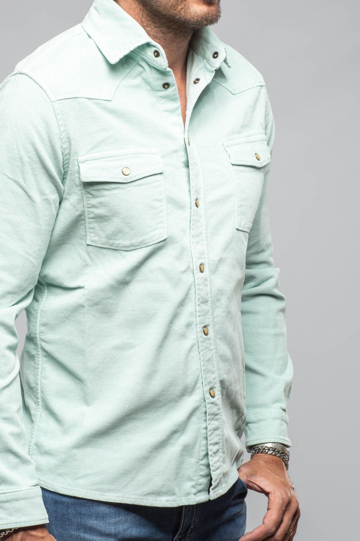 Prime Western Corduroy Snap Shirt In Spearmint - Image 3