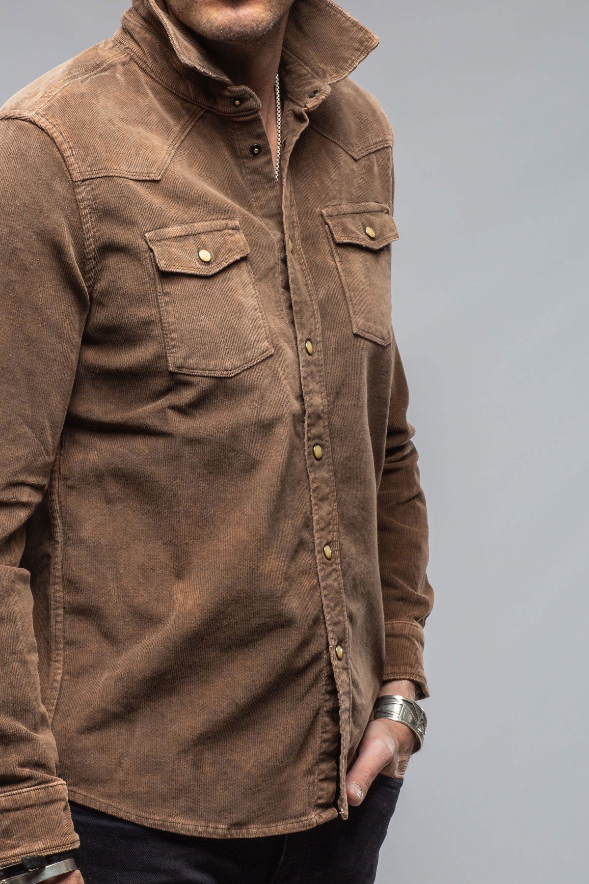 Prime Western Corduroy Snap Shirt In Liquirizia - Image 4