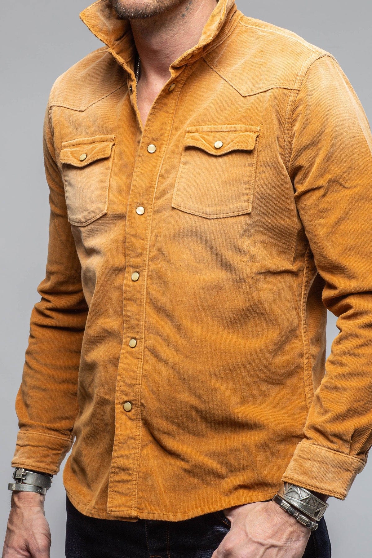 Prime Western Corduroy Snap Shirt In Papaya - Image 2