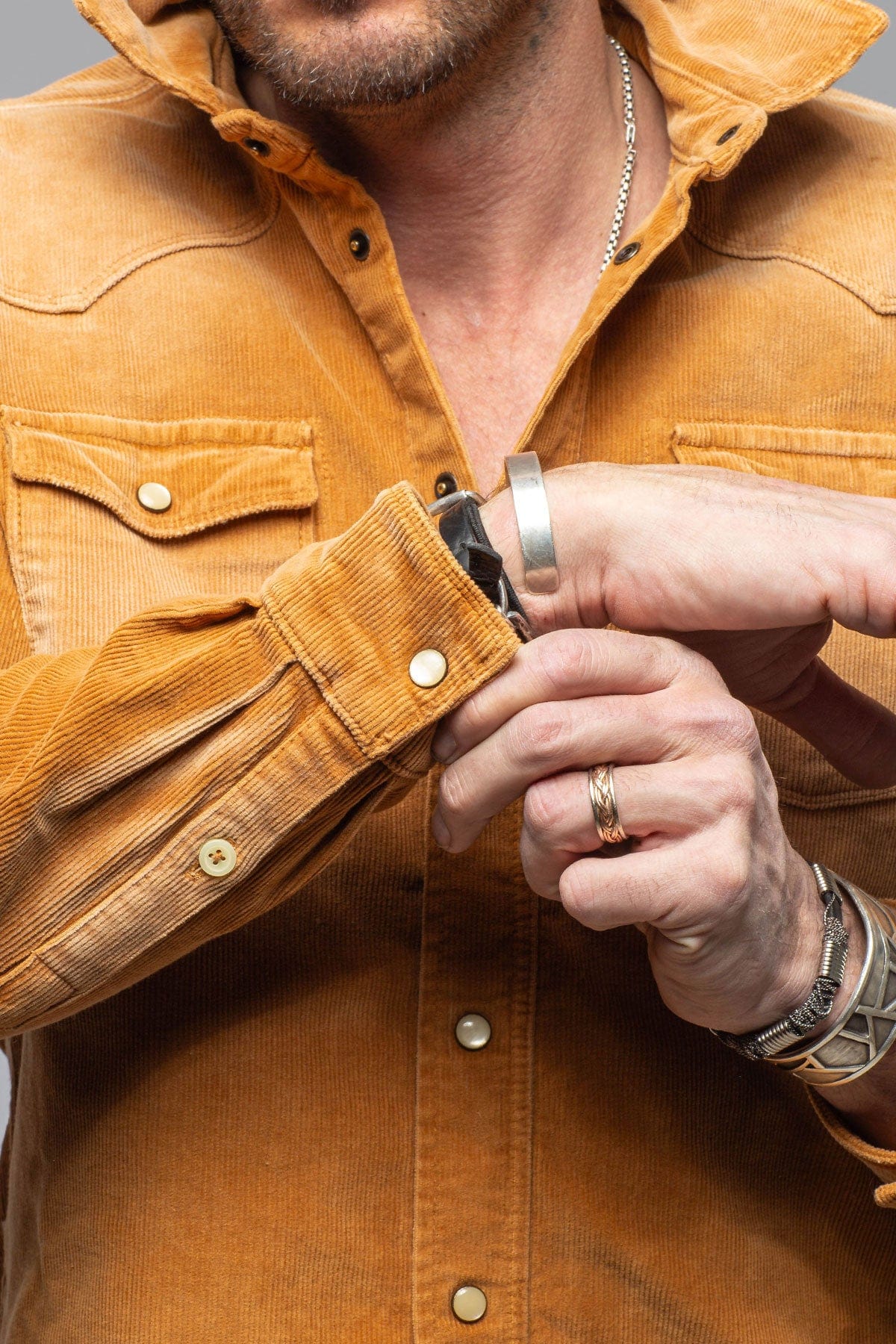 Prime Western Corduroy Snap Shirt In Papaya - Image 5