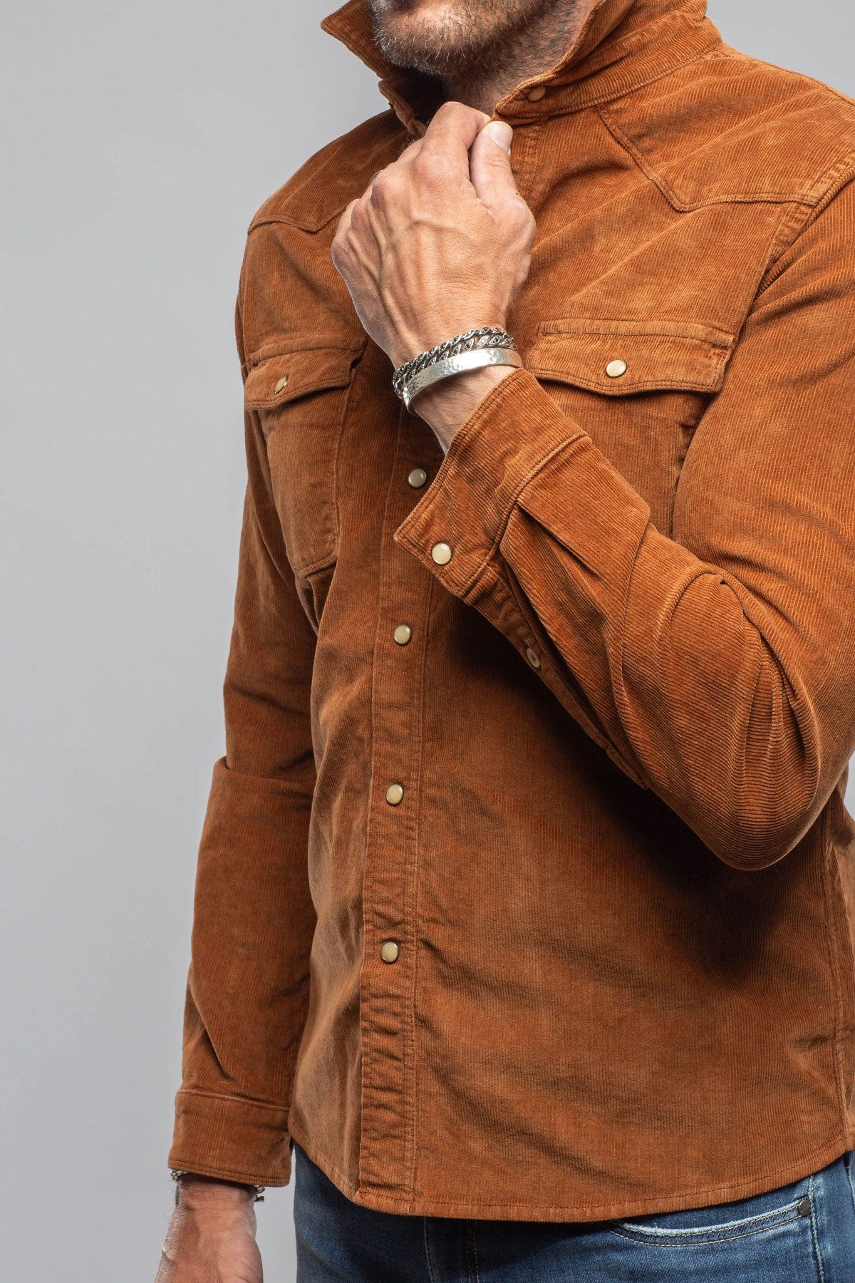 Prime Western Corduroy Snap Shirt In Ruggine - Image 2