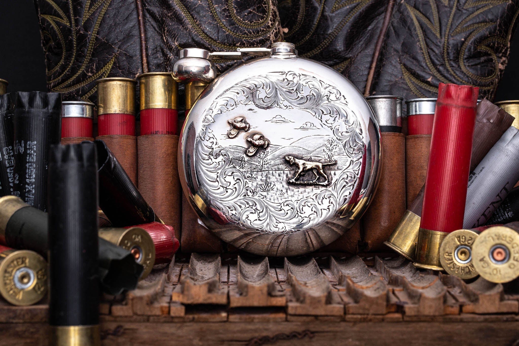 Quail Hunt Round Hip Flask