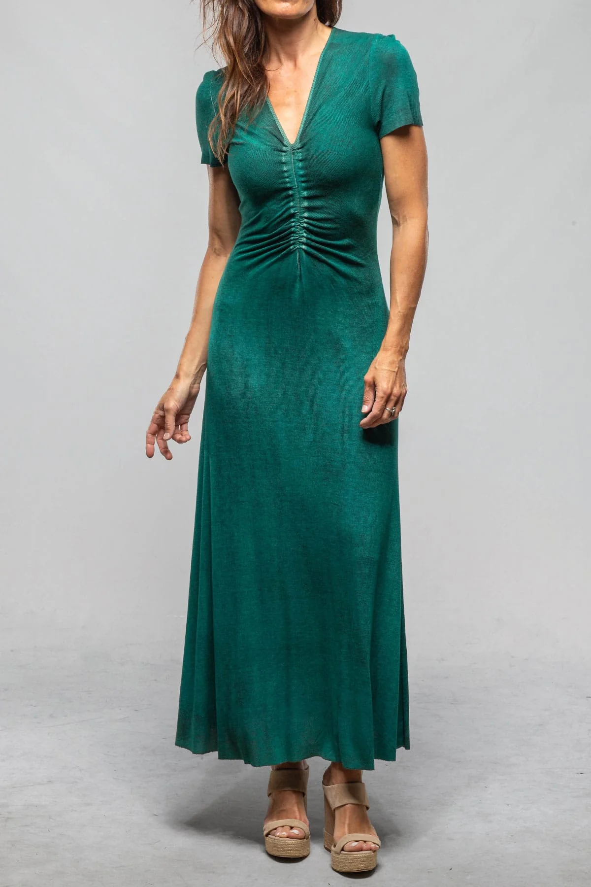 Quay Short Sleeve Ribbed Modal Dress In Dark Mint