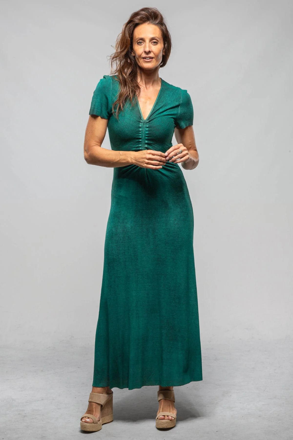 Quay Short Sleeve Ribbed Modal Dress In Dark Mint - Image 2
