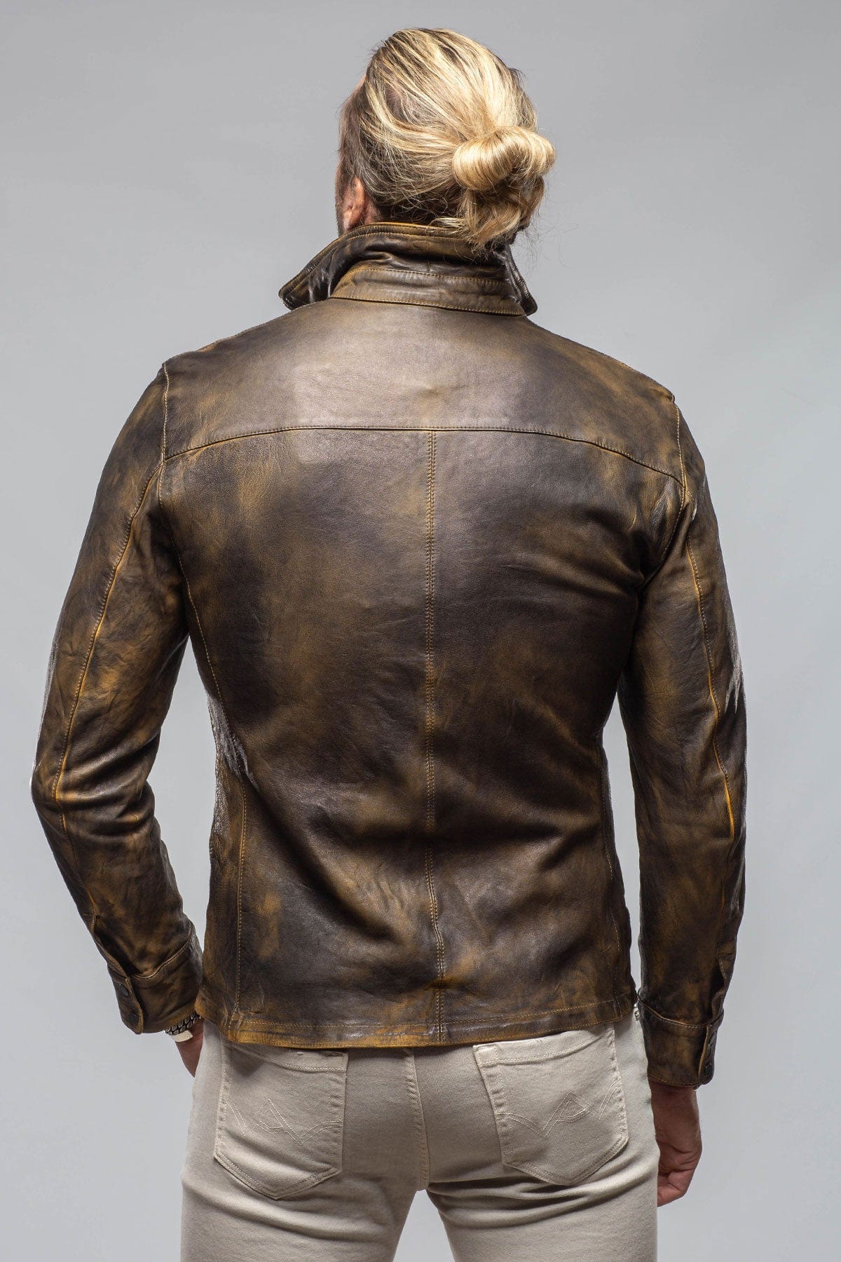Railroad Rustic Leather Shirt Jacket In Burnished Toacco - Image 4