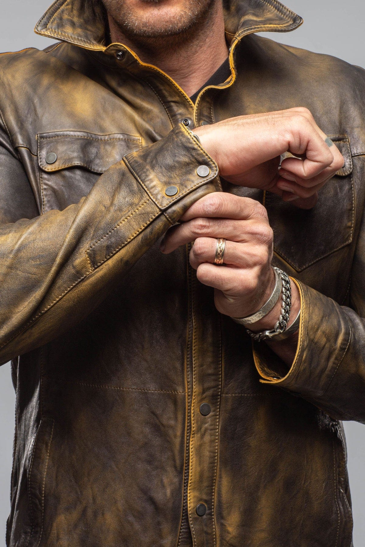 Railroad Rustic Leather Shirt Jacket In Burnished Toacco - Image 5