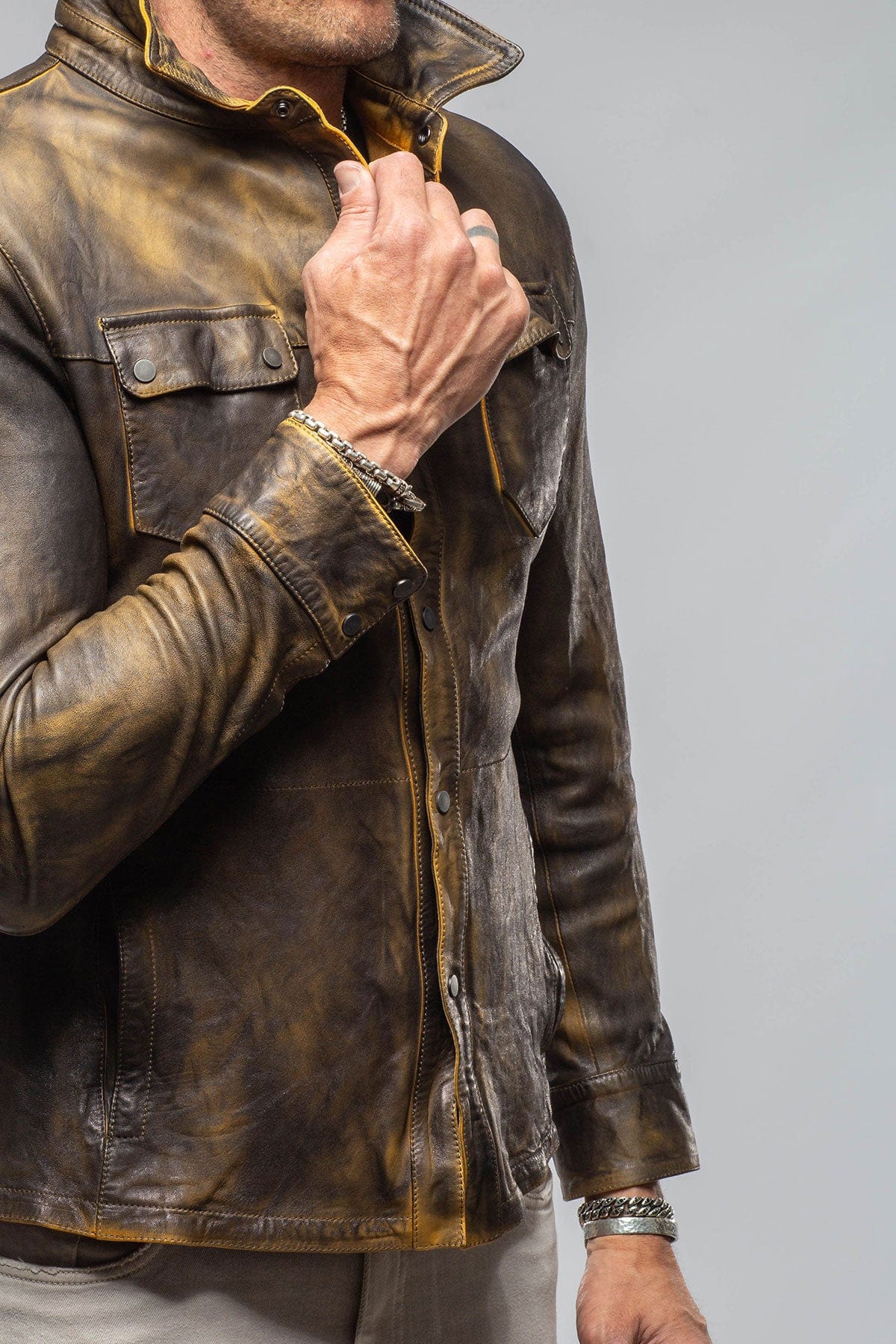 Railroad Rustic Leather Shirt Jacket In Burnished Toacco - Image 6