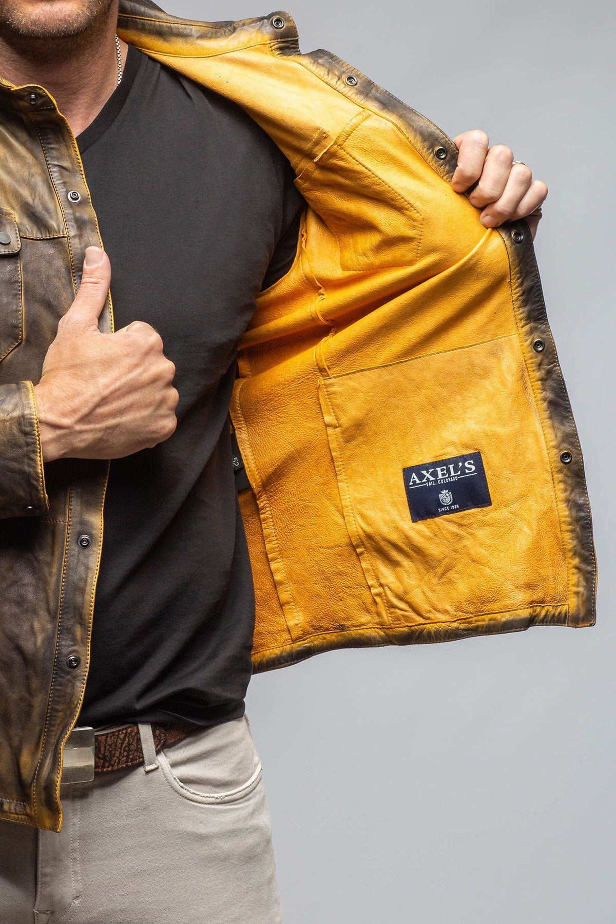 Railroad Rustic Leather Shirt Jacket In Burnished Toacco - Image 7