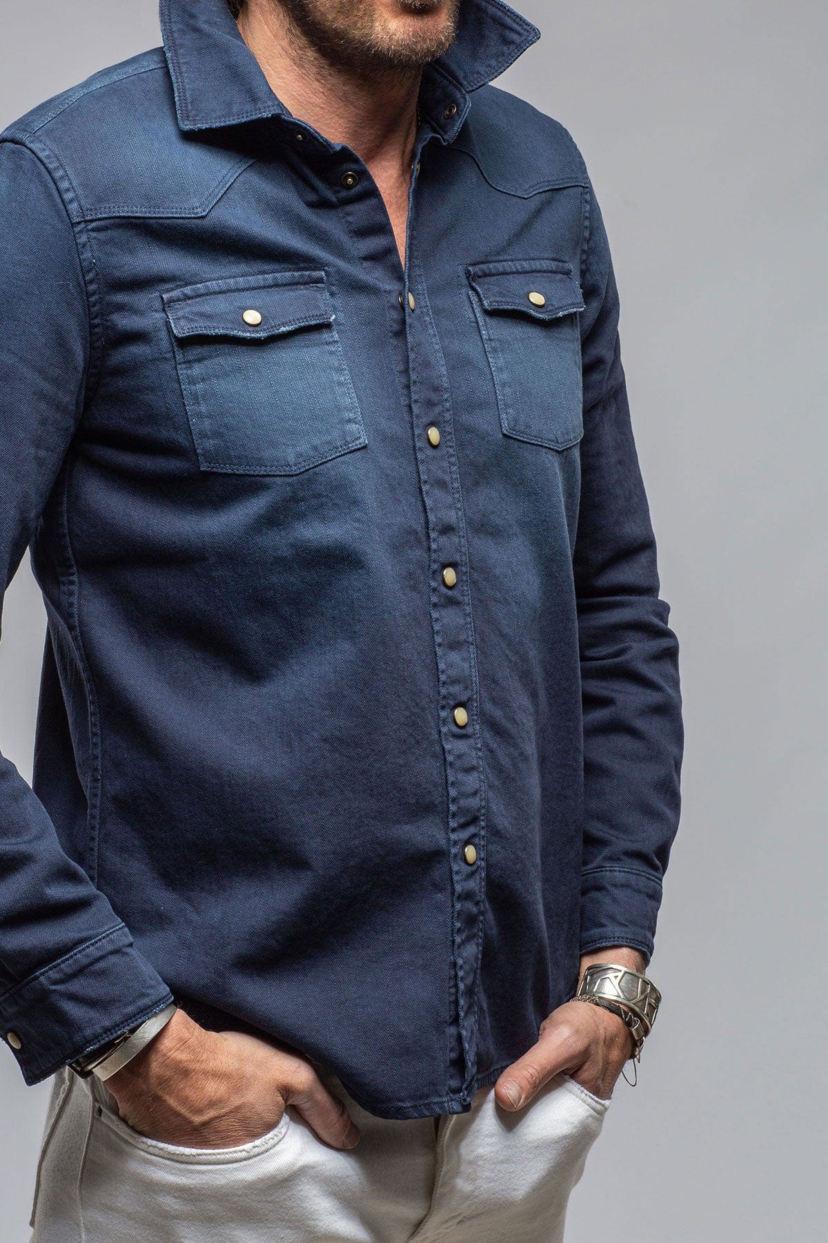 Ranger Colored Denim Snap Shirt In Blue Cina - Image 5