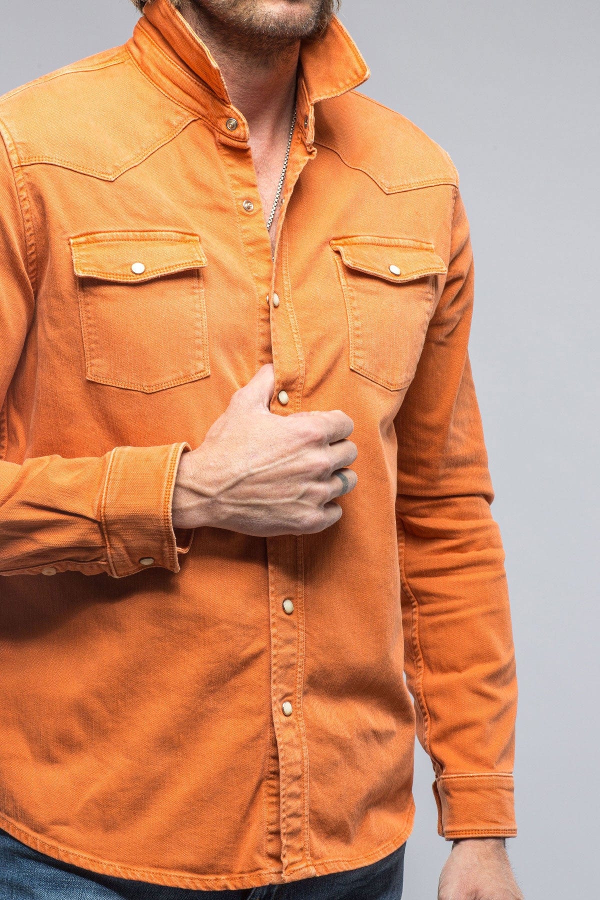 Ranger Colored Denim Snap Shirt In Arrancione - Image 3