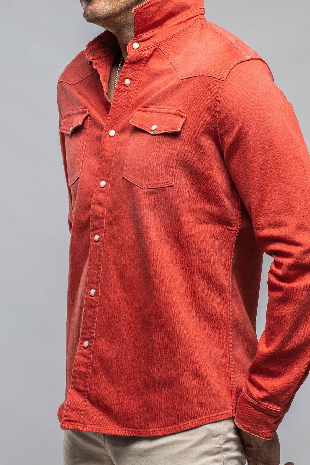 Ranger Colored Denim Snap Shirt In Corallo - Image 4