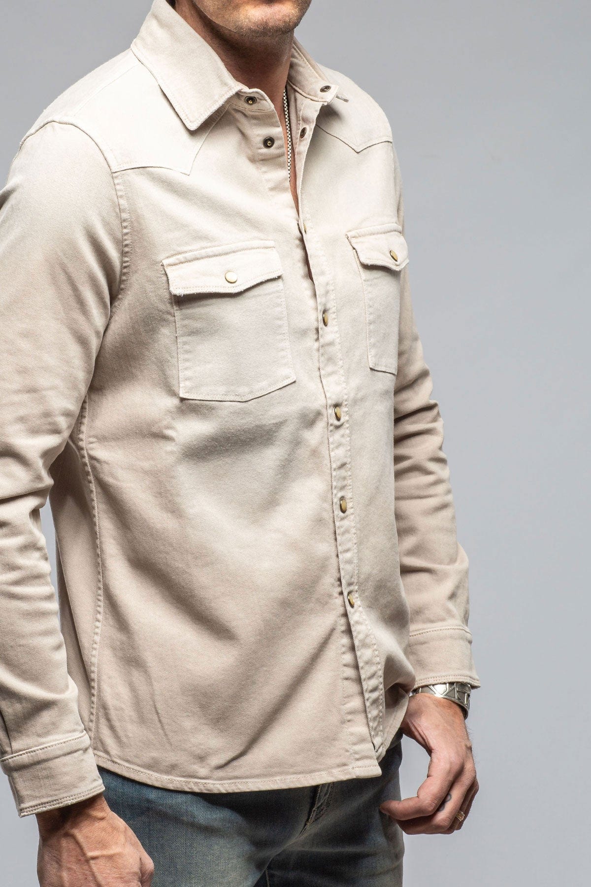 Ranger Colored Denim Snap Shirt In Ecru - Image 3