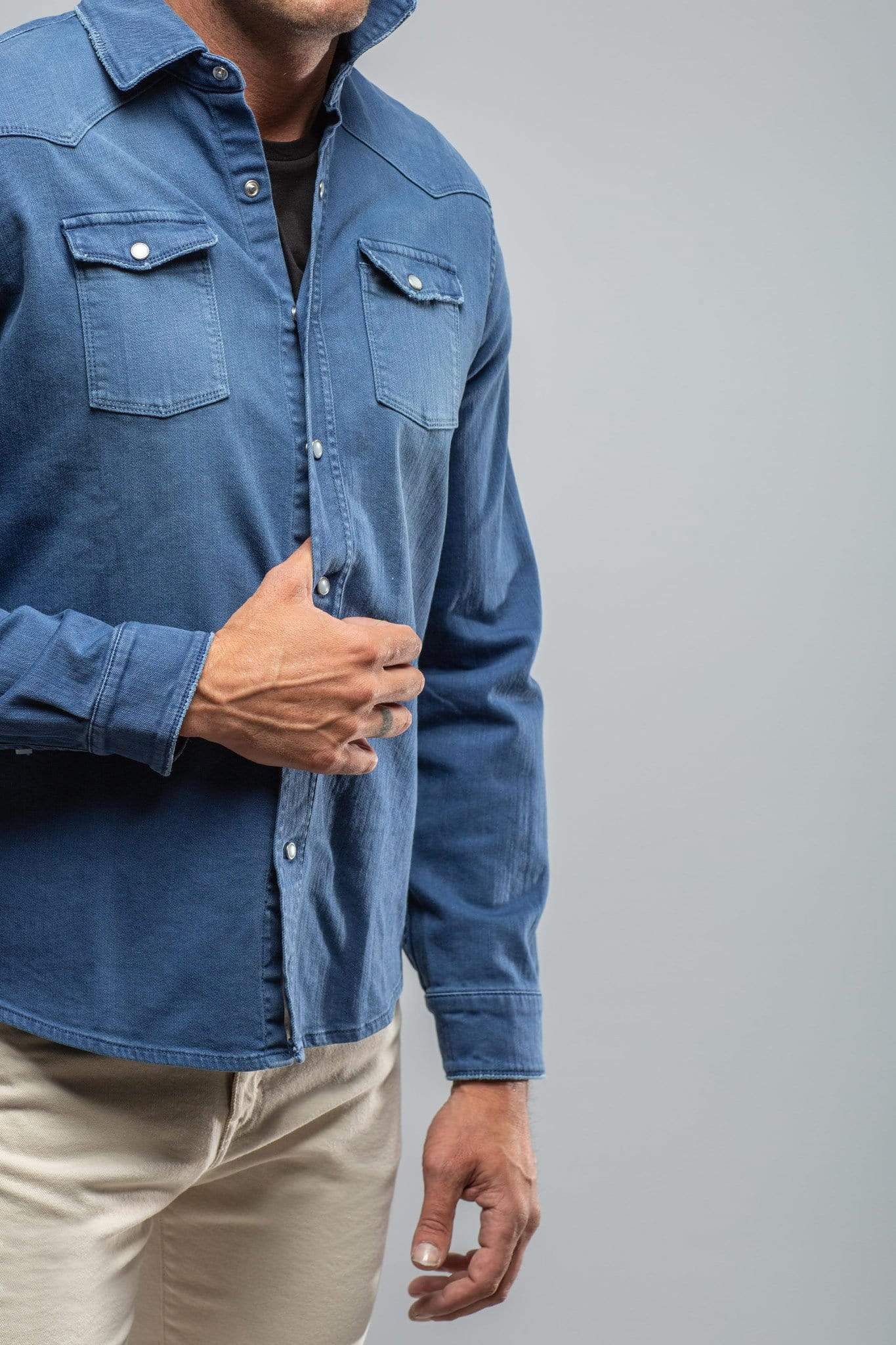 Ranger Colored Denim Snap Shirt In Indaco - Image 4
