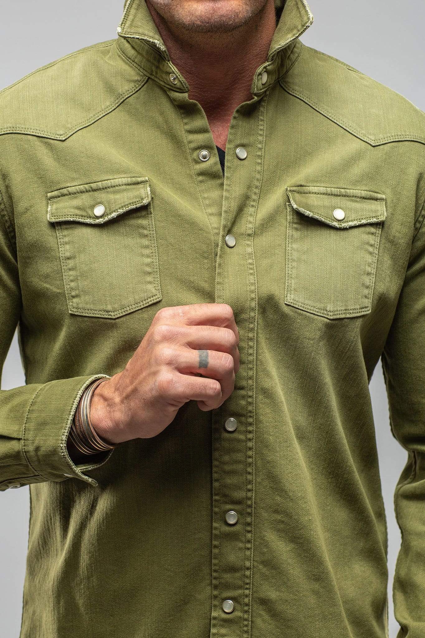 Ranger Colored Denim Snap Shirt In Avocado - Image 3