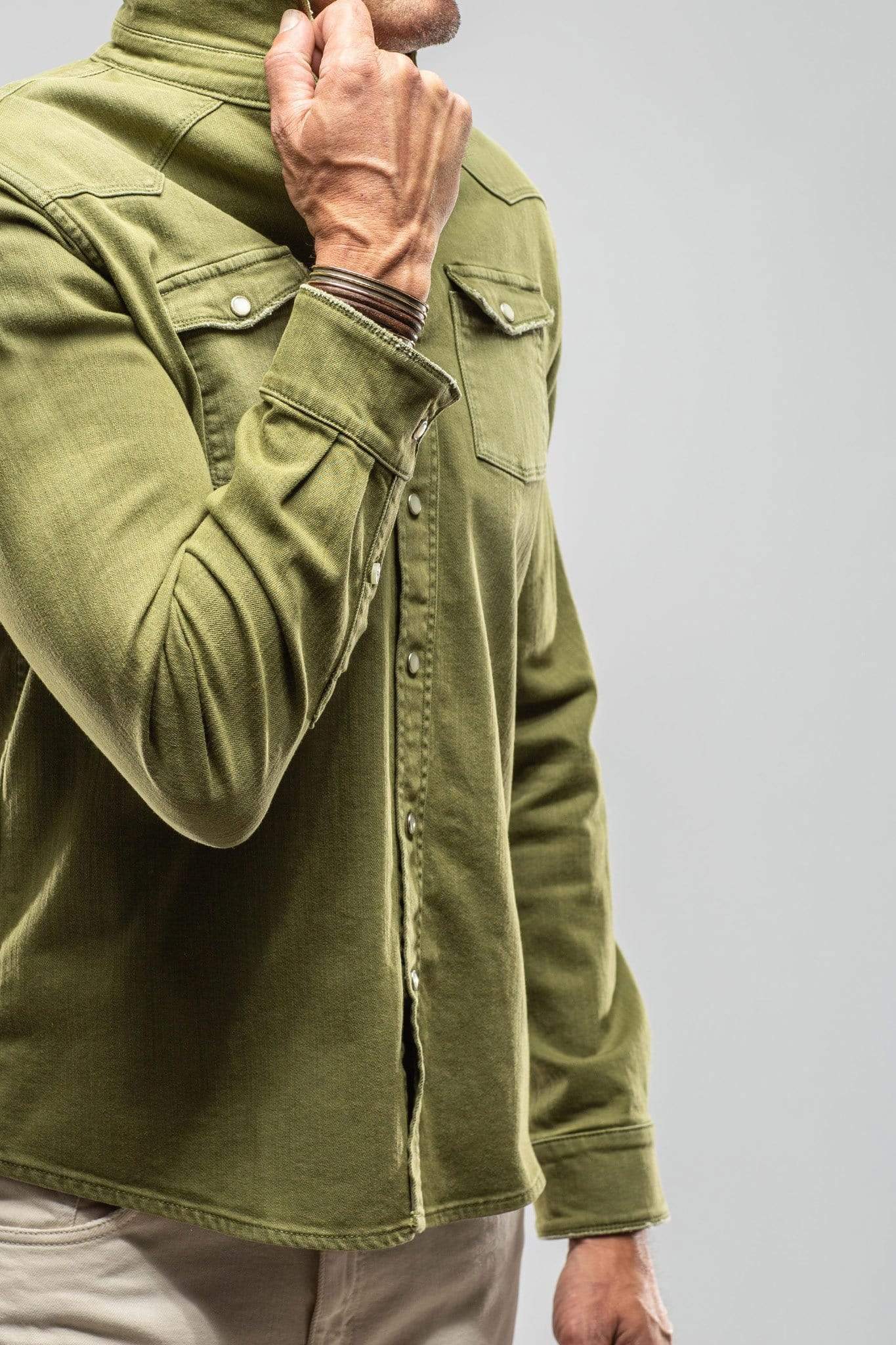 Ranger Colored Denim Snap Shirt In Avocado - Image 4