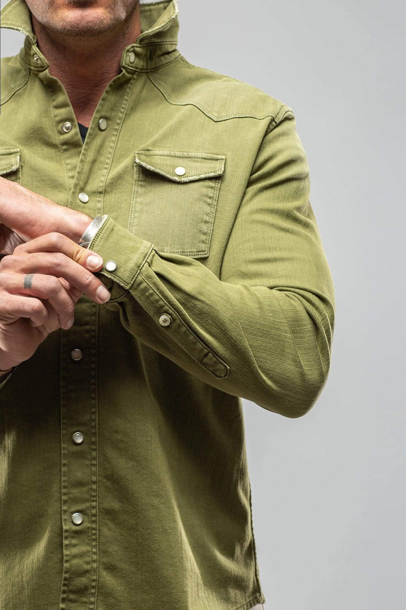 Ranger Colored Denim Snap Shirt In Avocado - Image 5