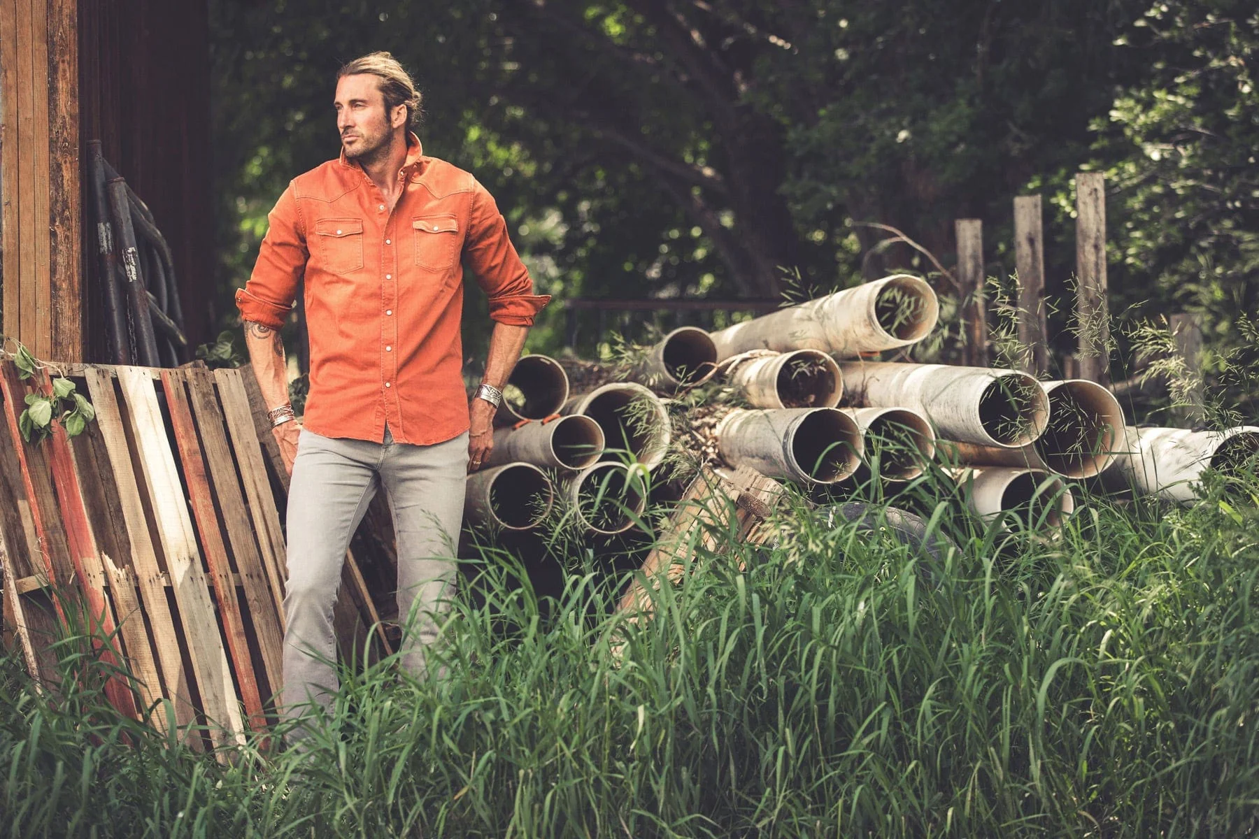 Ranger Colored Denim Snap Shirt In Coccio - Image 6