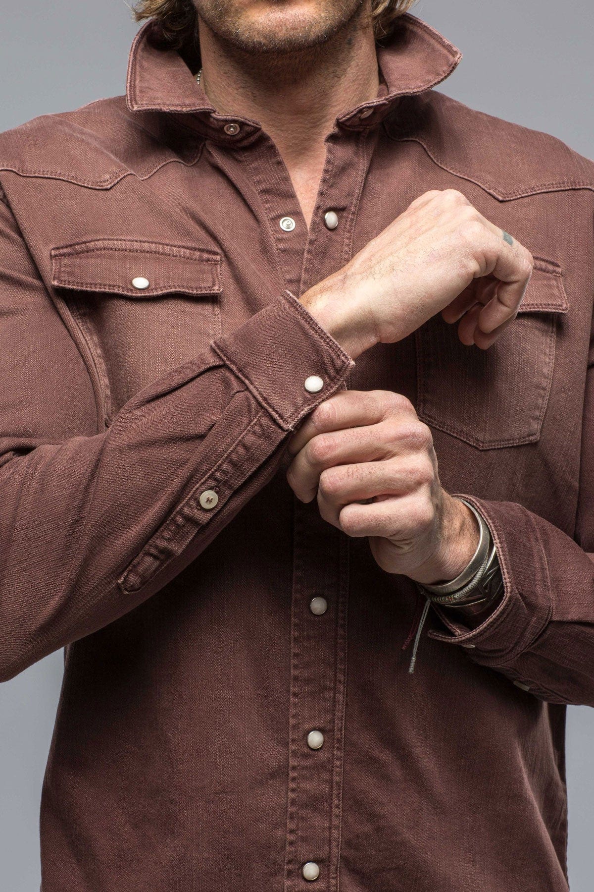 Ranger Colored Denim Snap Shirt In Mogano - Image 4