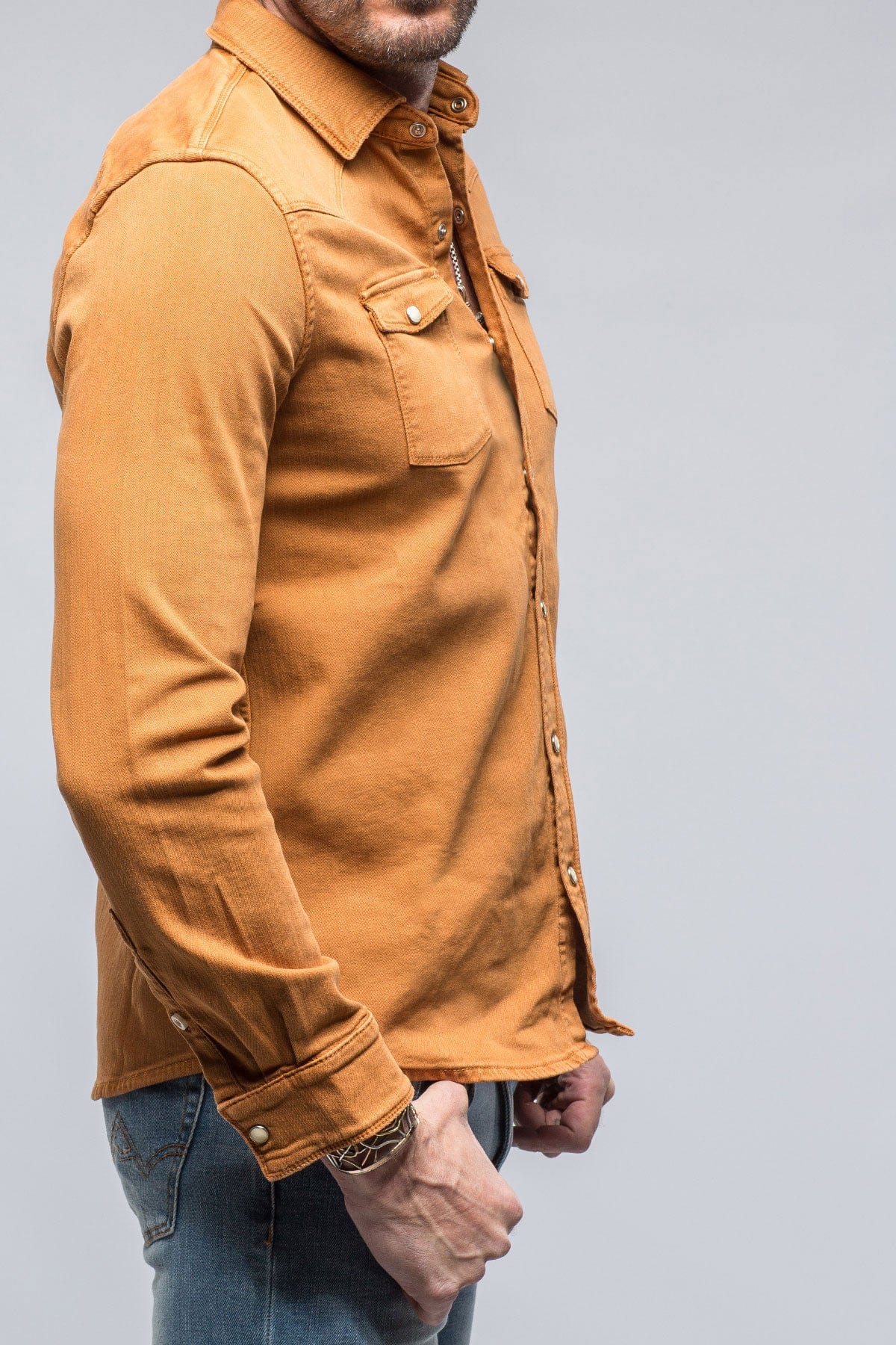 Ranger Colored Denim Snap Shirt In Papaya - Image 5