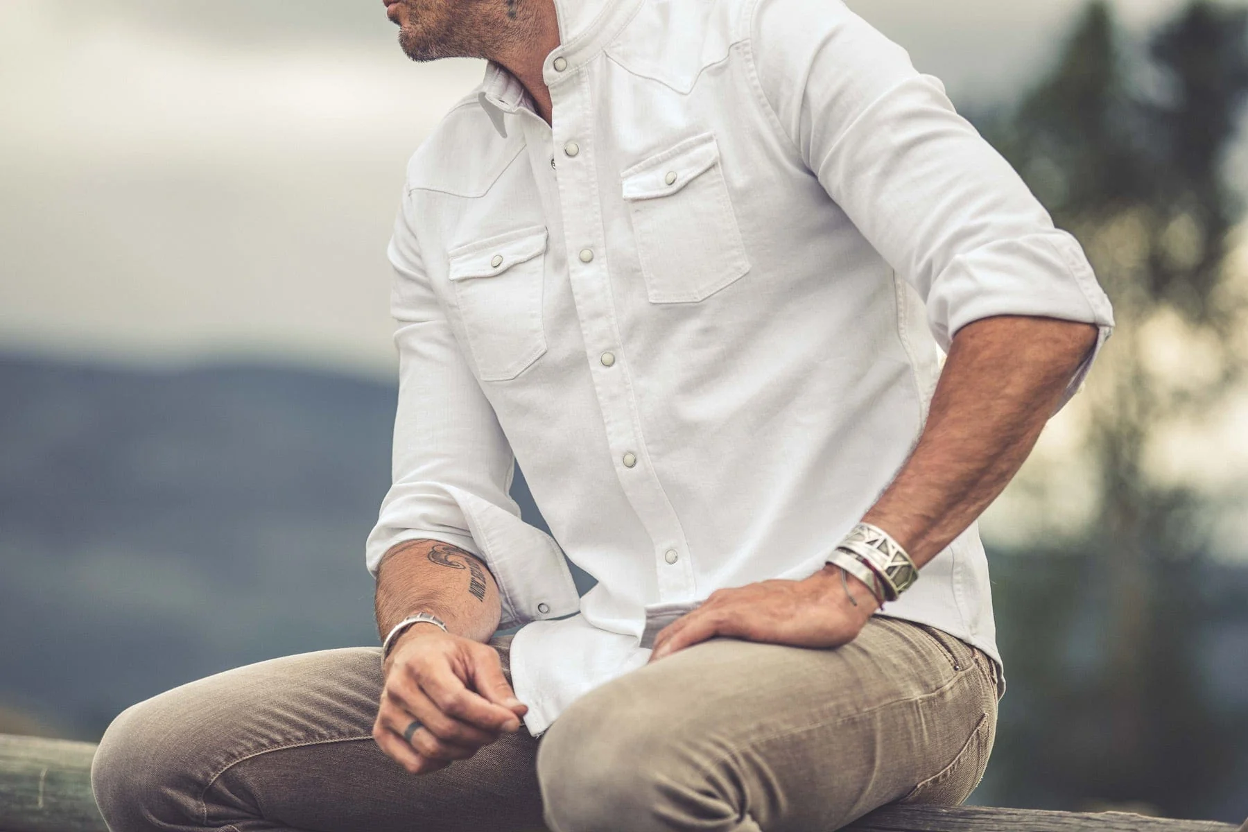 Ranger Colored Denim Snap Shirt In White - Image 7