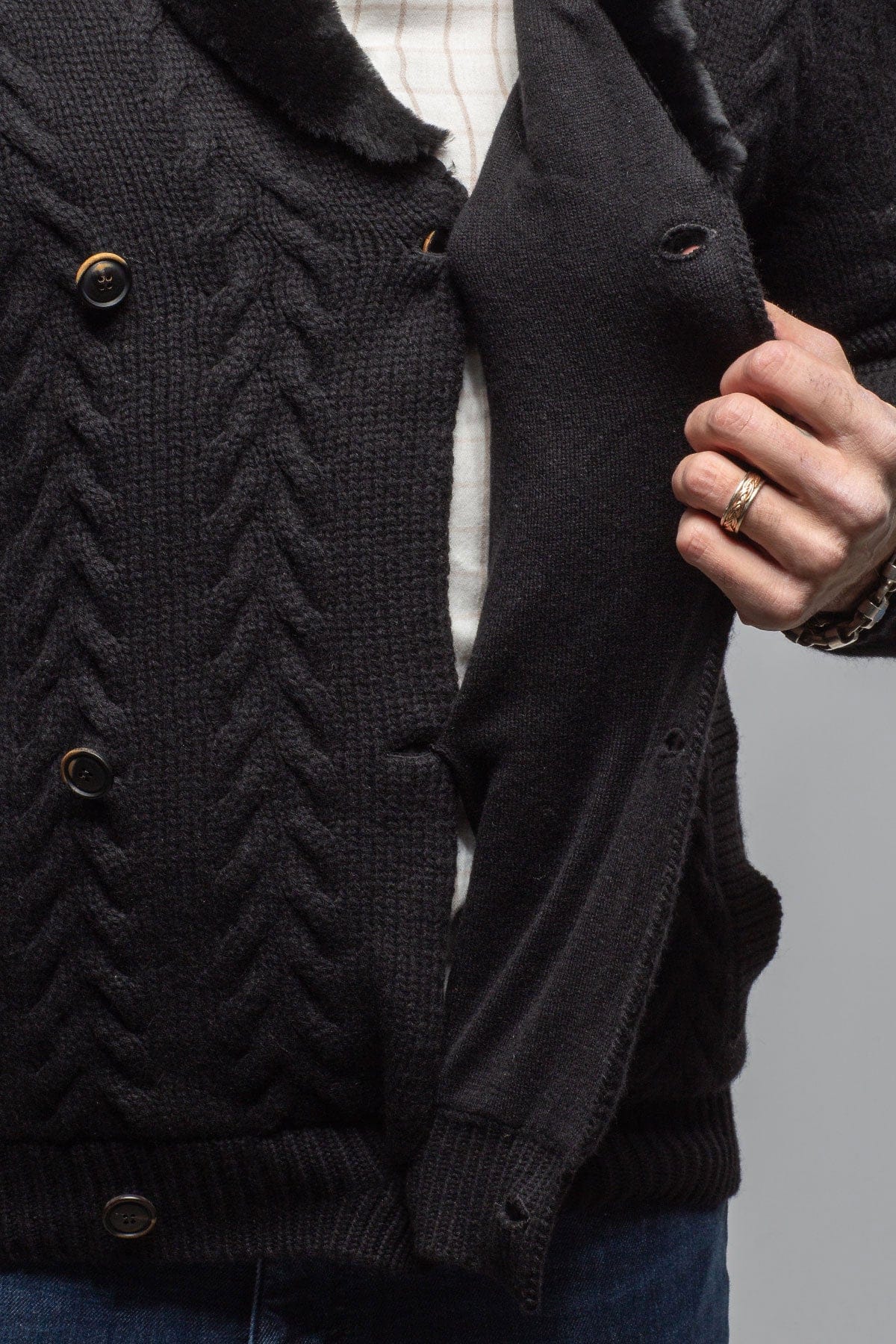 RC Shearling Cardigan In Black - Image 6