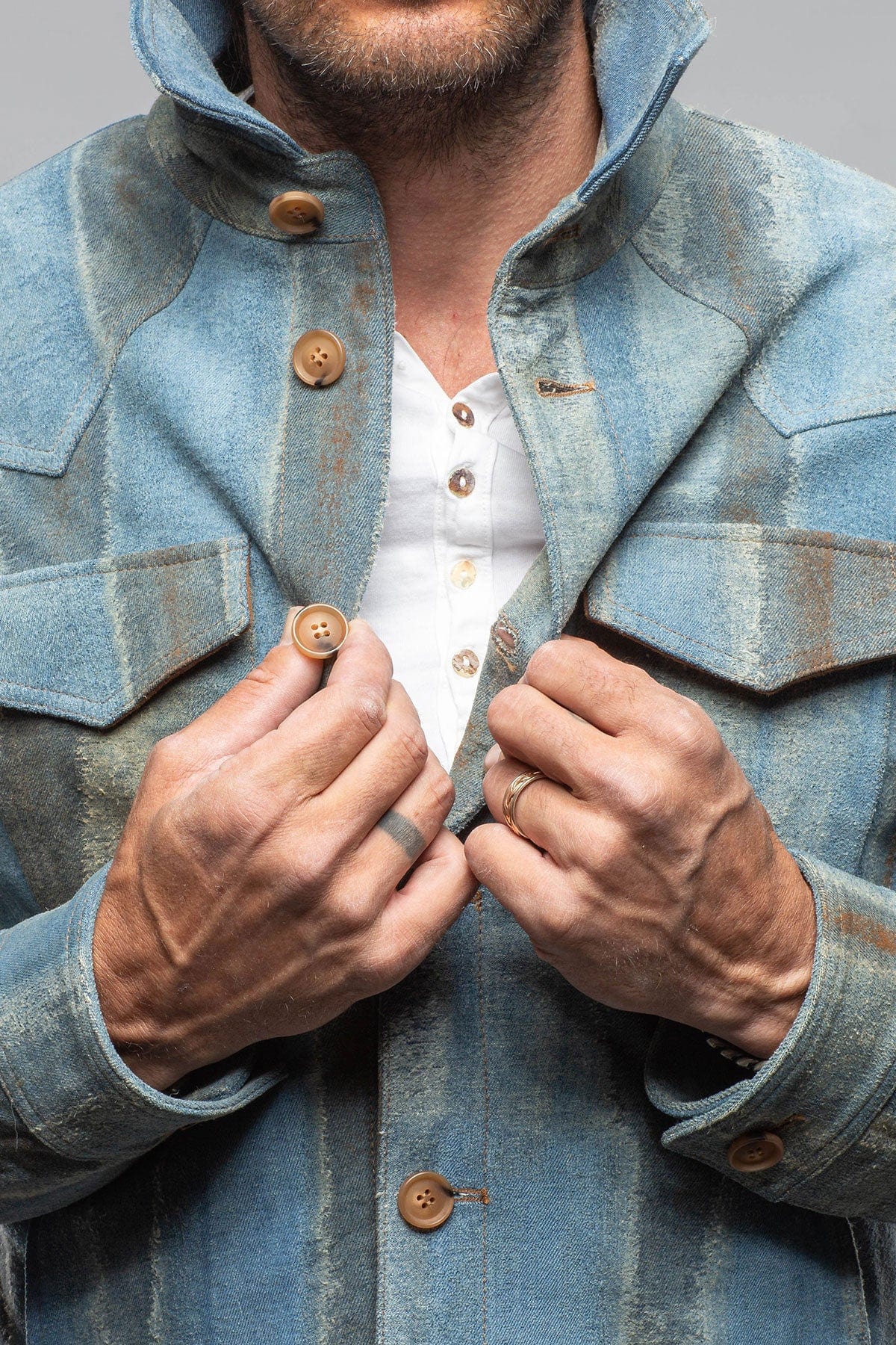 Rebel One Distressed Shirt In Blue - Image 5