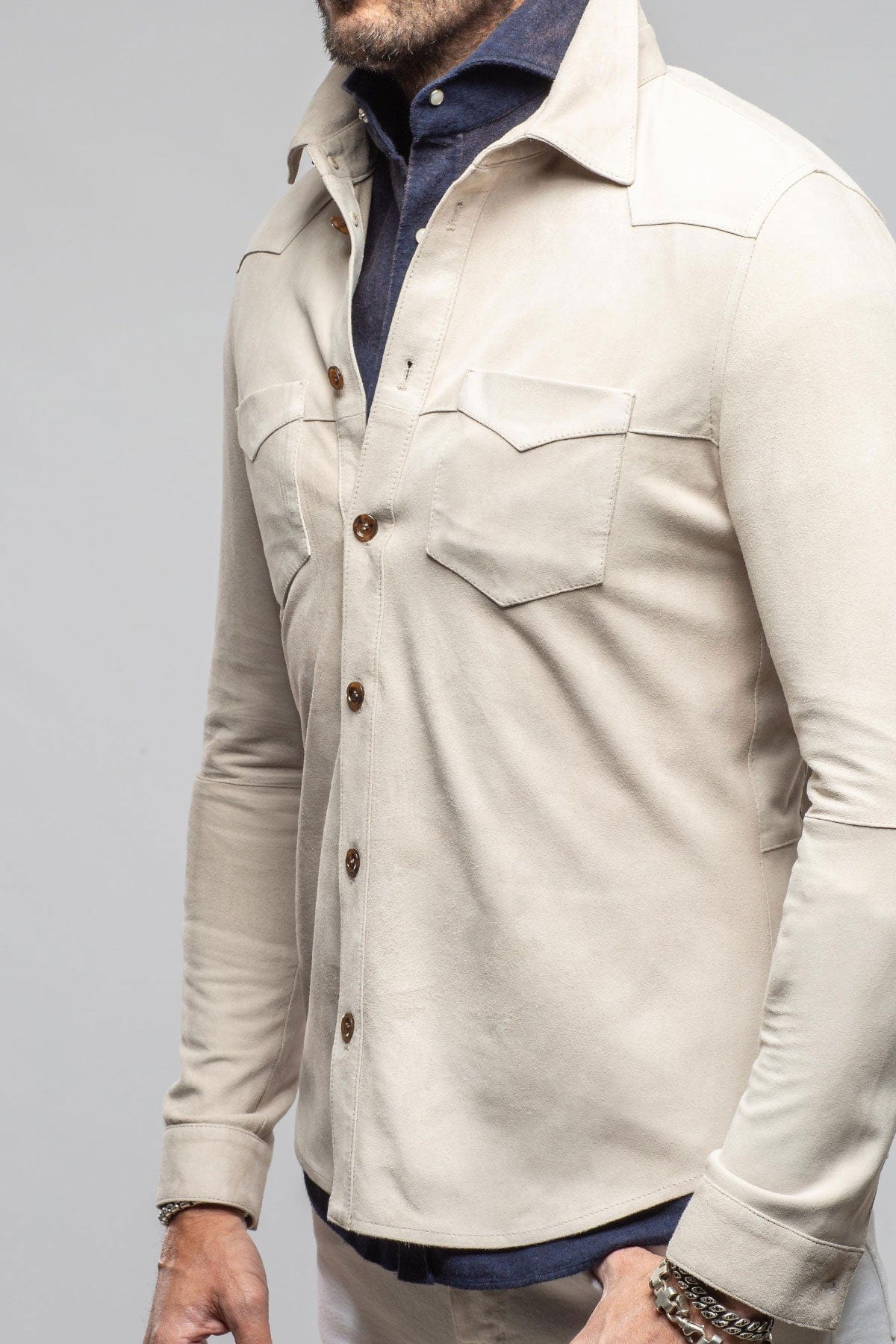 Red River Suede Western Shirt In Ecru - Image 3