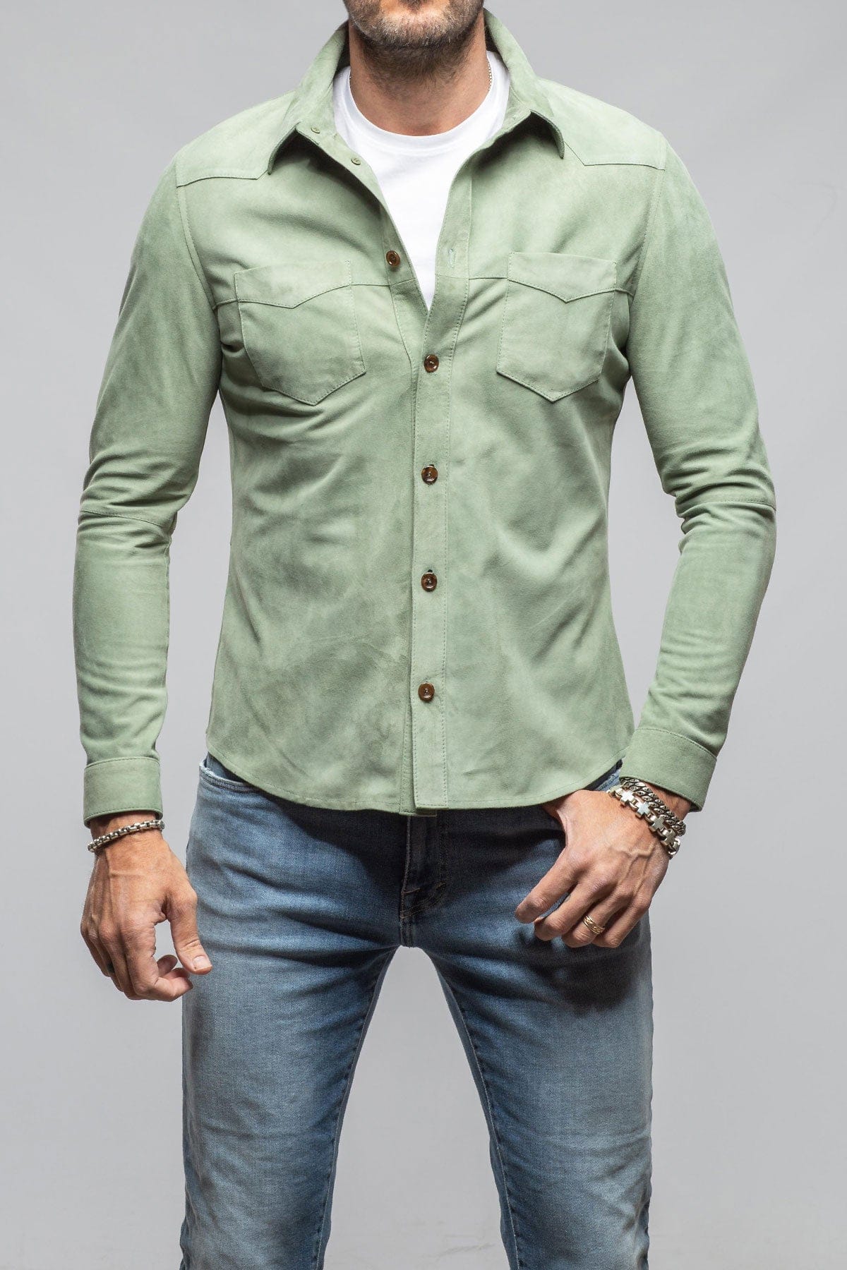 Red River Suede Western Shirt In Green - Image 3