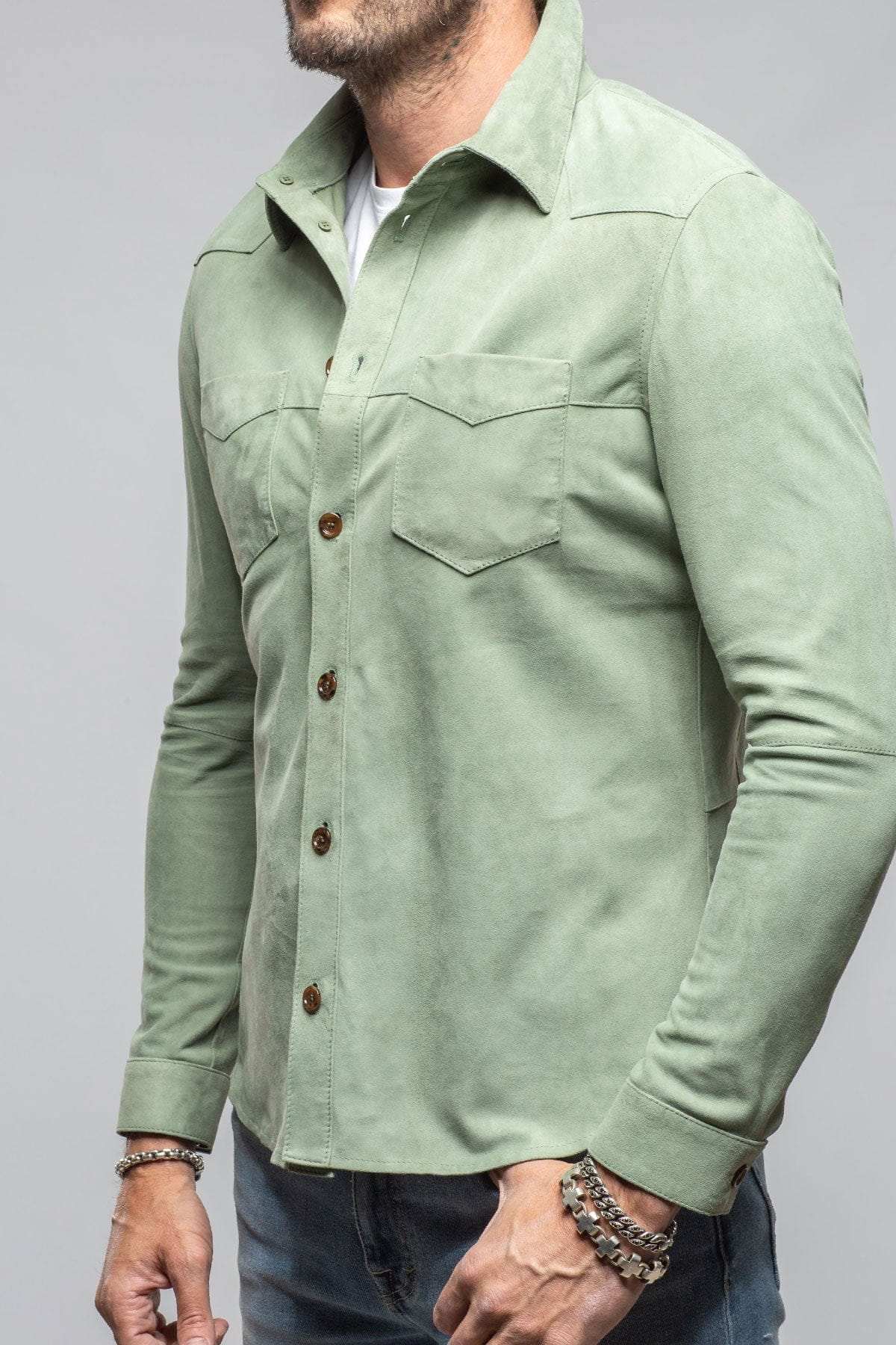 Red River Suede Western Shirt In Green - Image 4