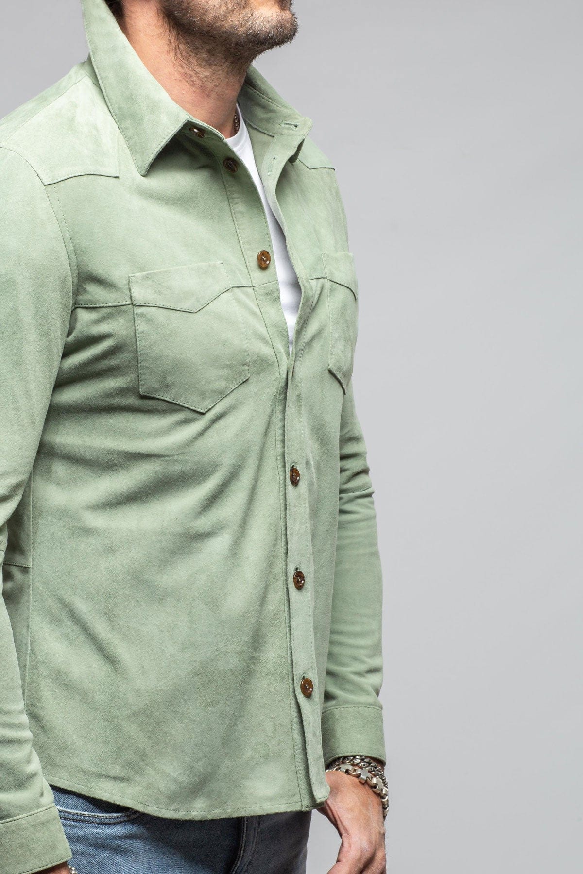 Red River Suede Western Shirt In Green - Image 5