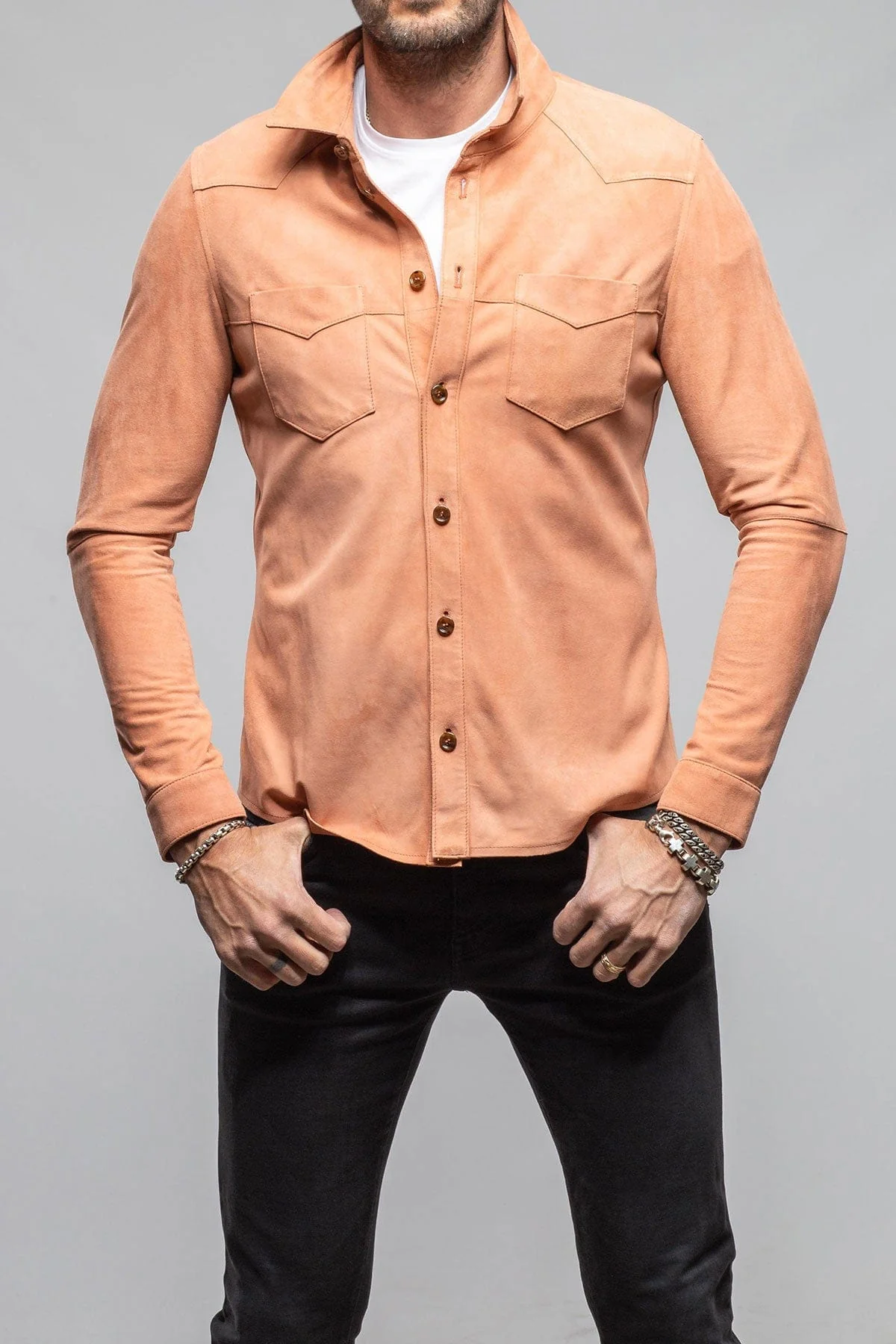 Red River Suede Western Shirt In Salmon - Image 3
