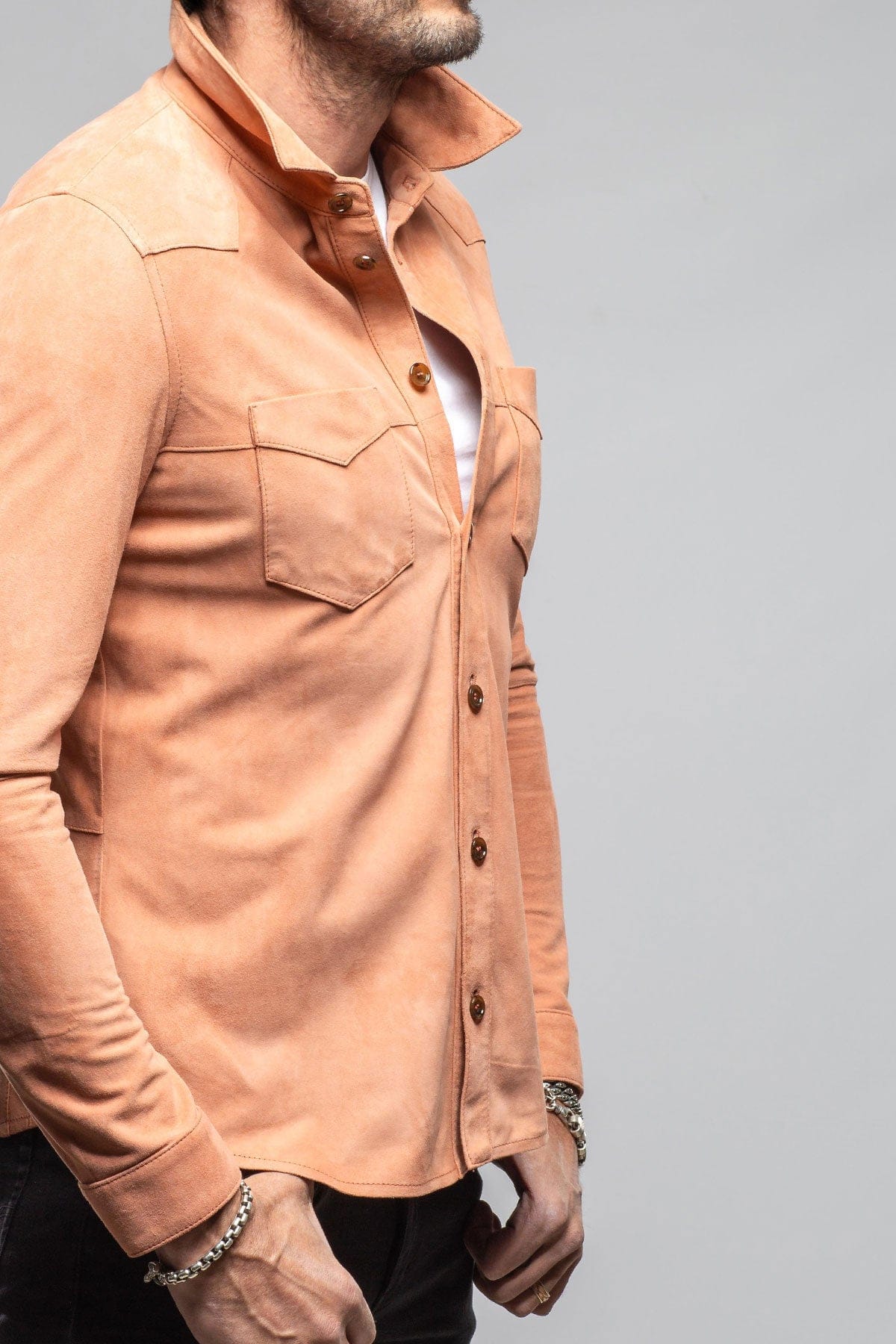Red River Suede Western Shirt In Salmon - Image 5