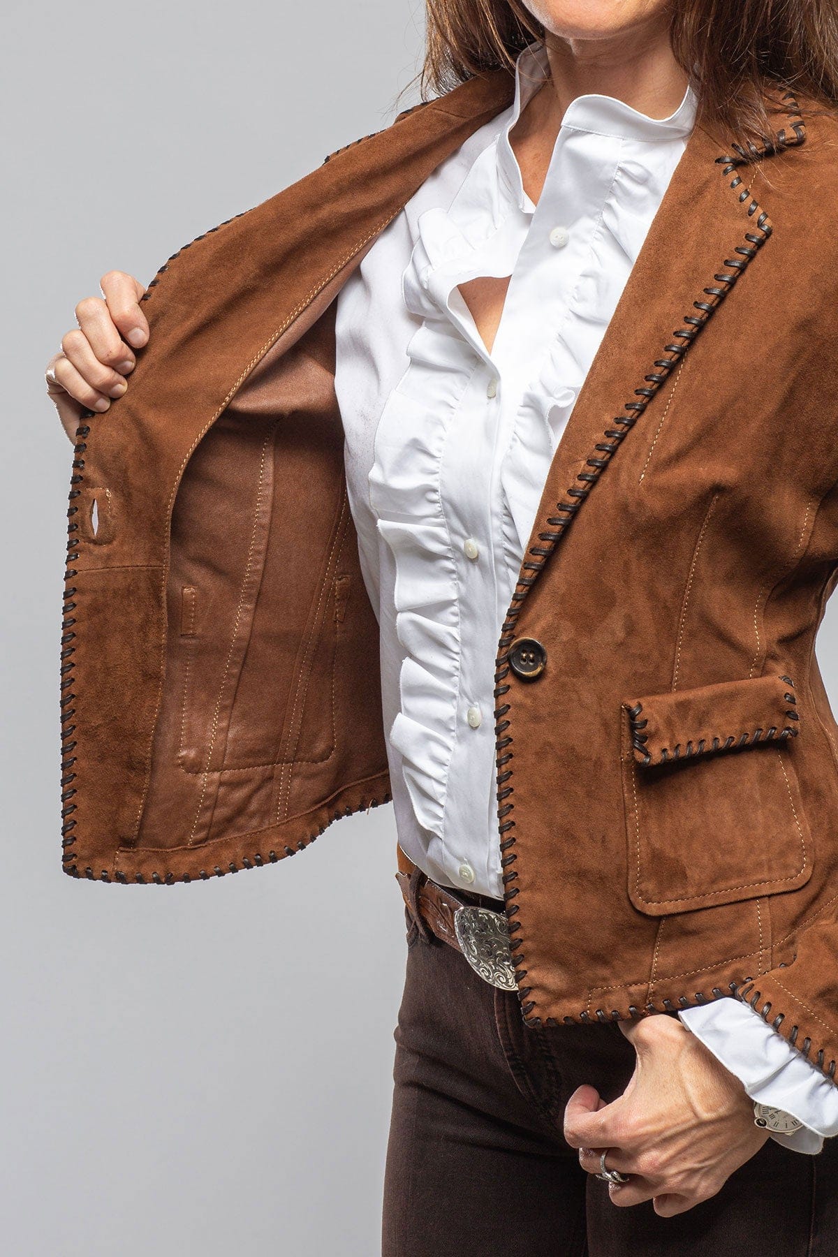 Remuda Suede Whipstich Blazer In Cognac - Image 5