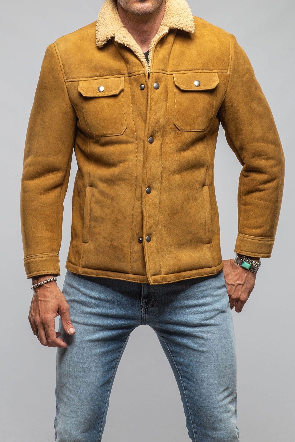 Retro Shearling Shirt In Vintage Honey