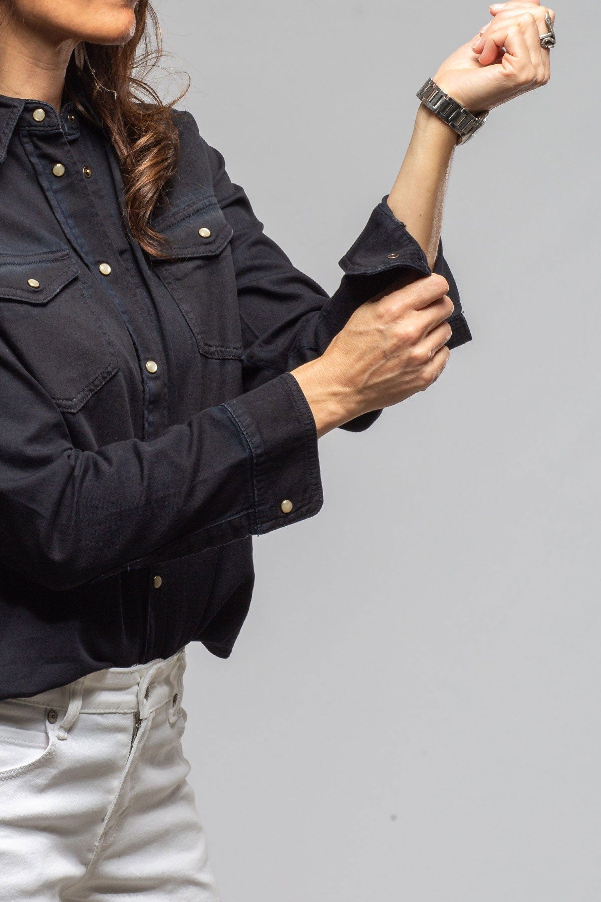 Ricky Western Chambray Shirt In Blue/Black Overdye - Image 3