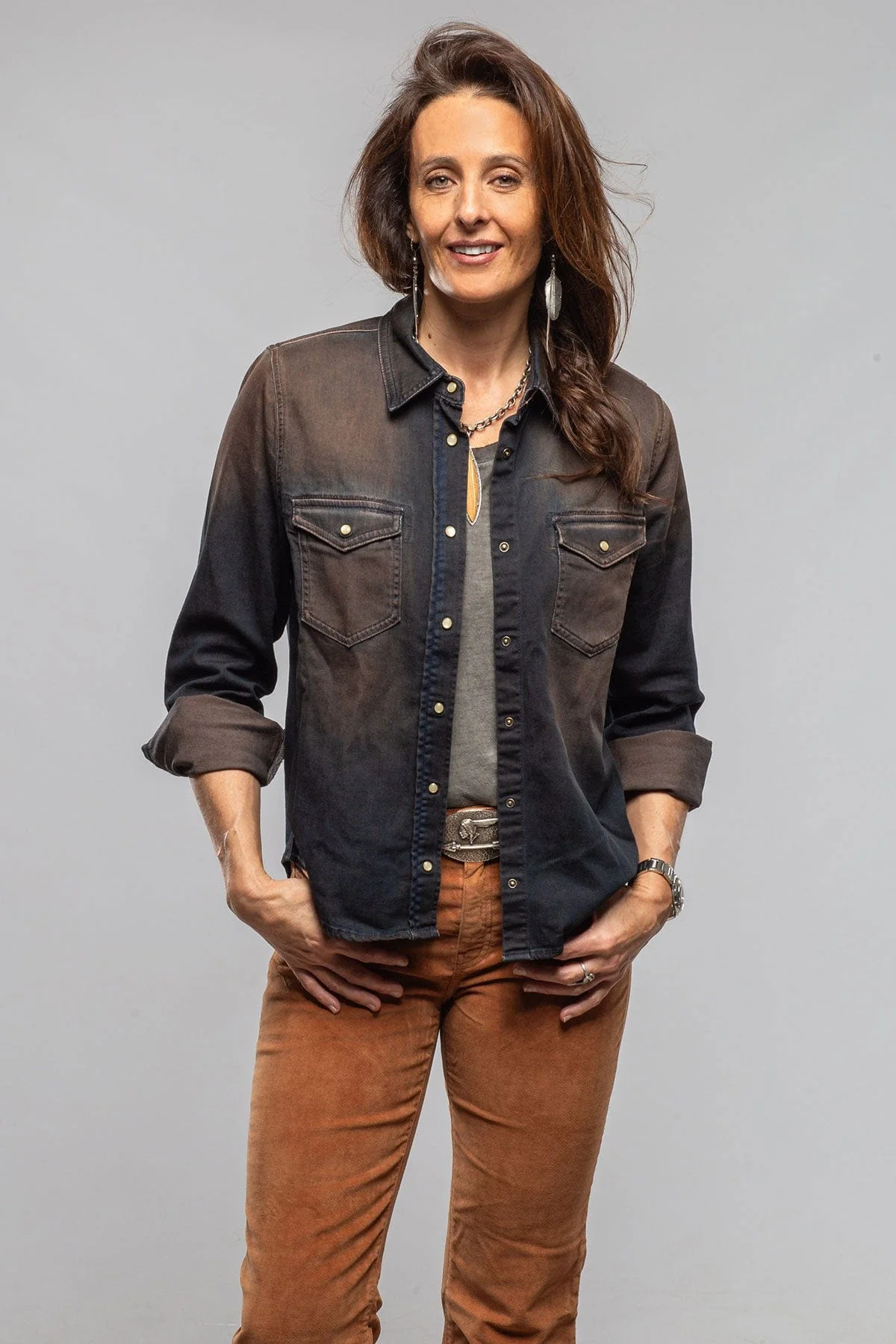 Ricky Western Chambray Shirt In Desert Overdye - Image 3