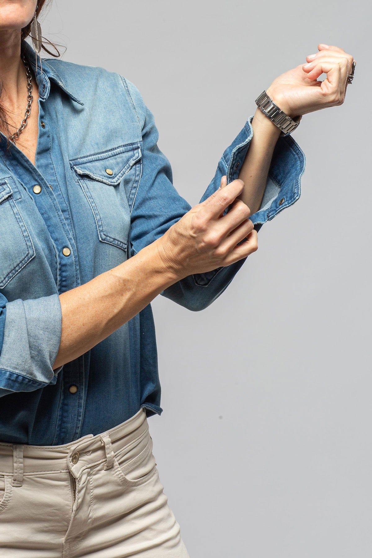 Ricky Western Chambray Shirt In Light Blue - Image 4