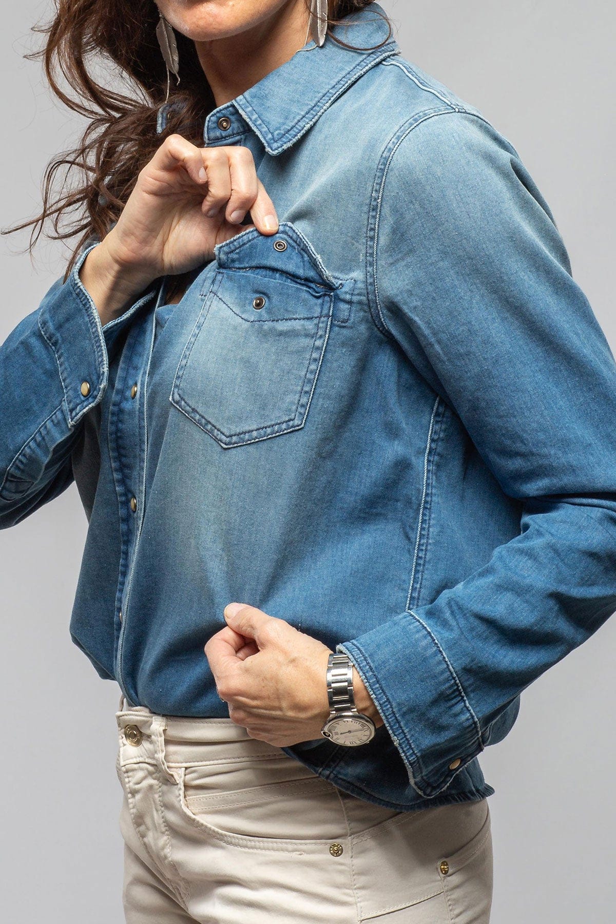 Ricky Western Chambray Shirt In Light Blue - Image 5