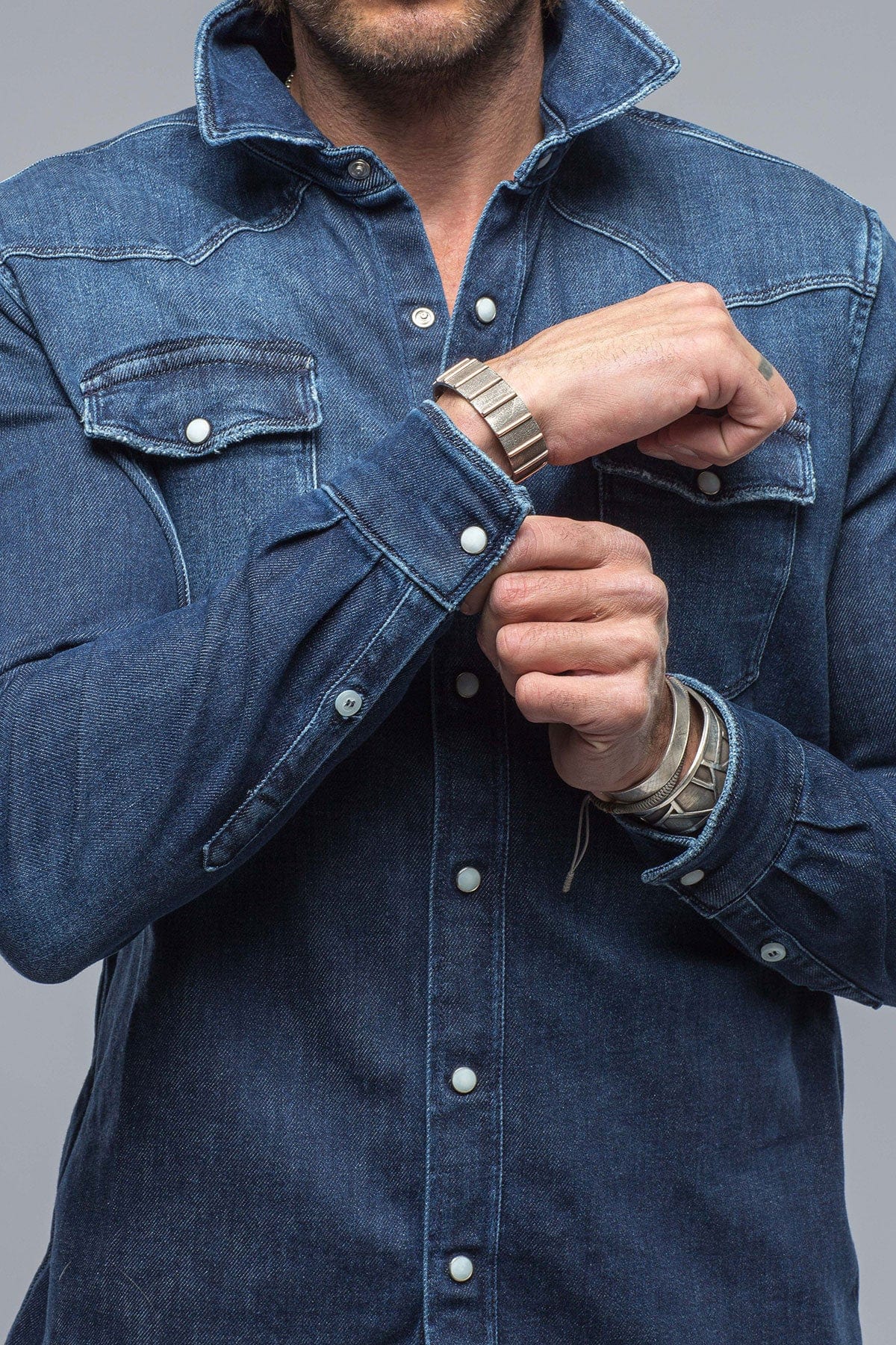 Roper Over-Dyed Western Snap Shirt In Dark Blue - Image 4