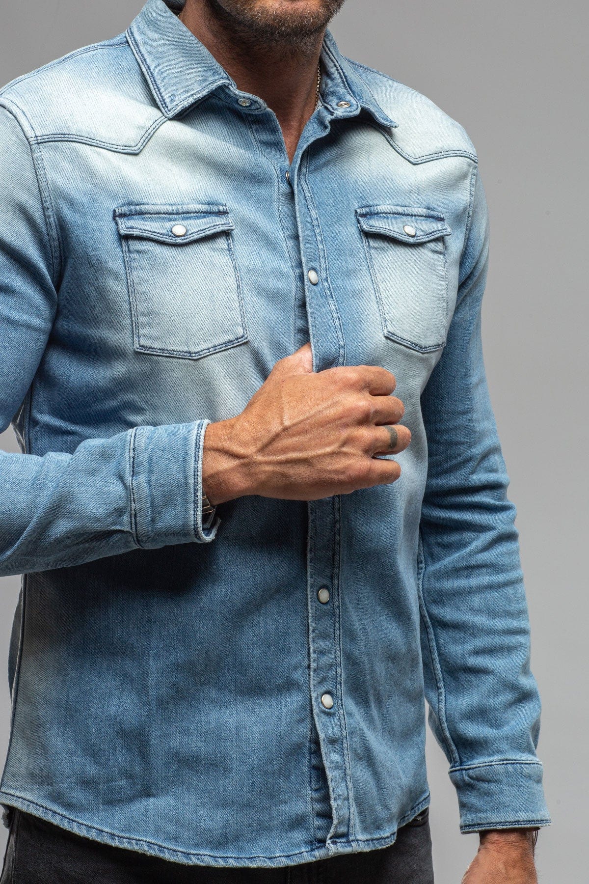 Roper Over-Dyed Western Snap Shirt In Light Blue - Image 3