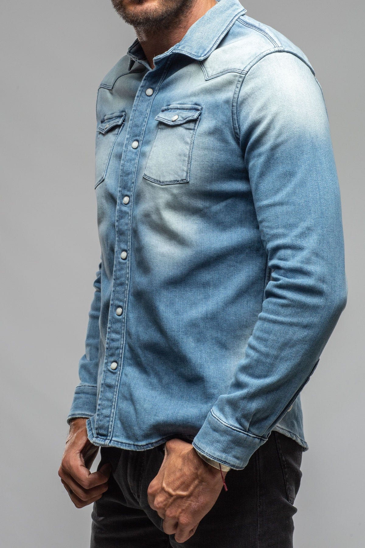 Roper Over-Dyed Western Snap Shirt In Light Blue - Image 4
