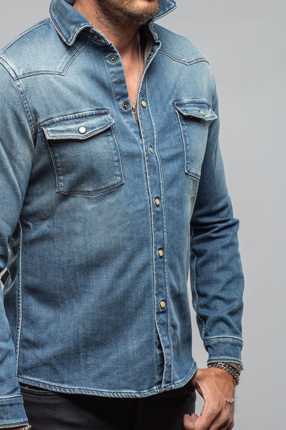 Roper Over-Dyed Western Snap Shirt In Aged Blue - Image 3