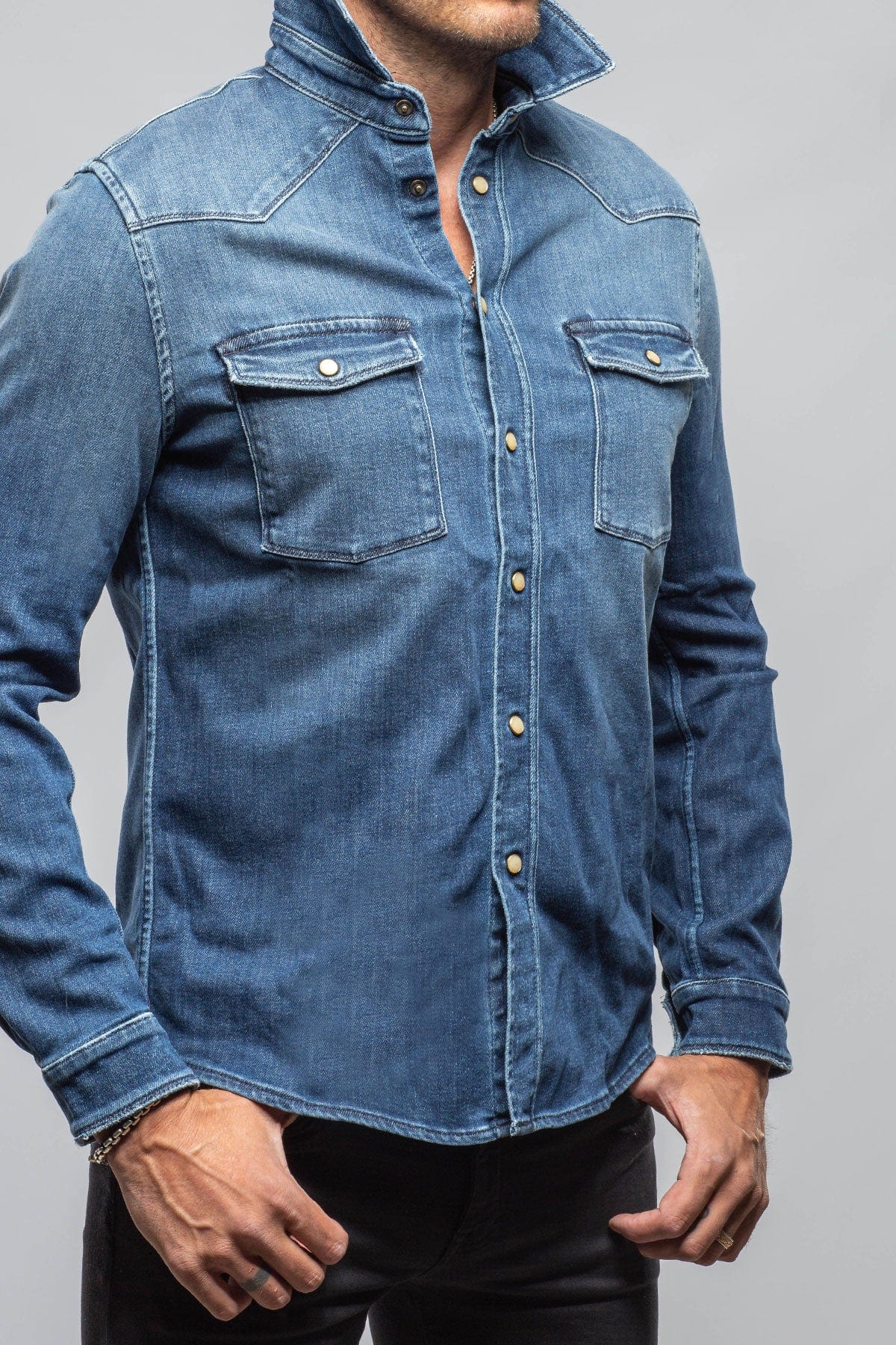 Roper Over-Dyed Western Snap Shirt In Medium Dark Blue - Image 4